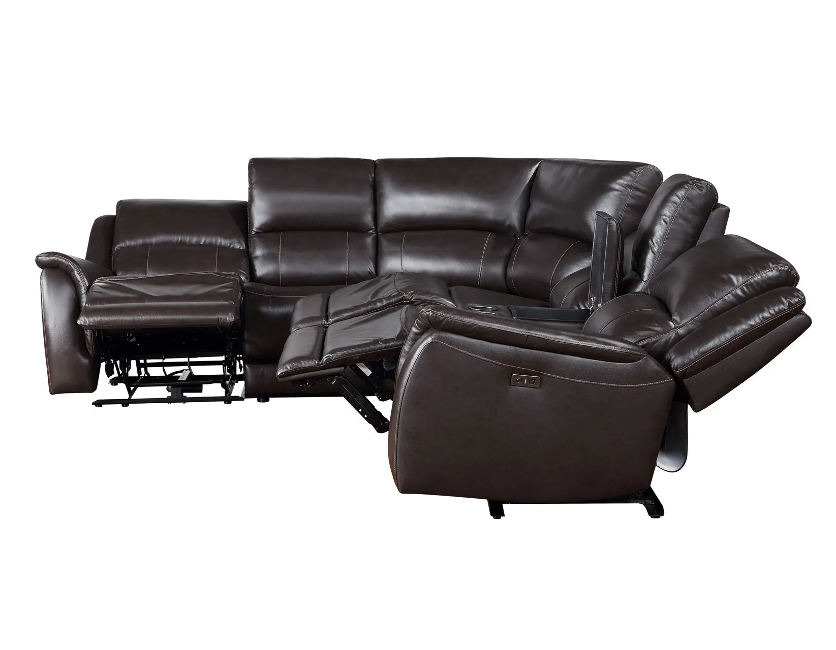 Adrian 6 Piece Chocolate Leather Power Sectional