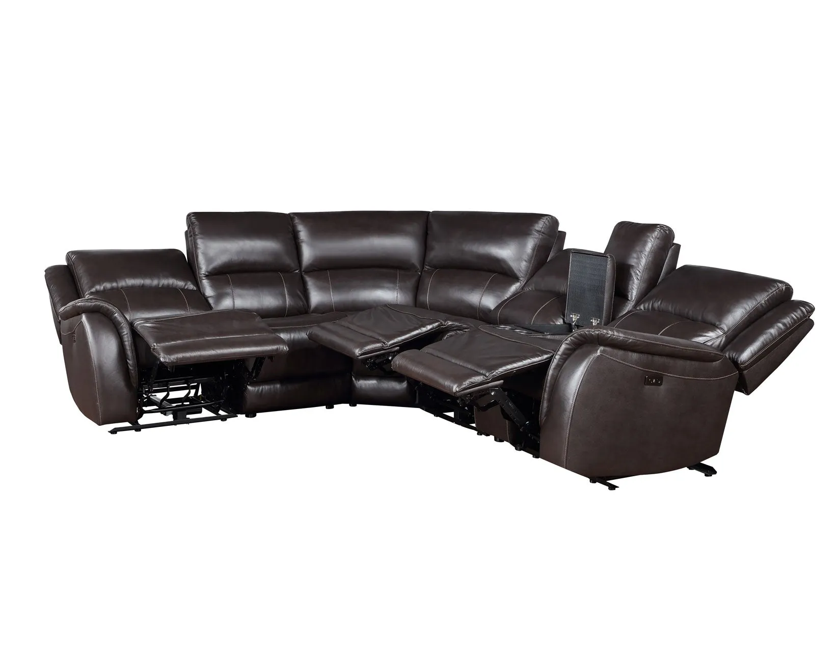 Adrian 6 Piece Chocolate Leather Power Sectional