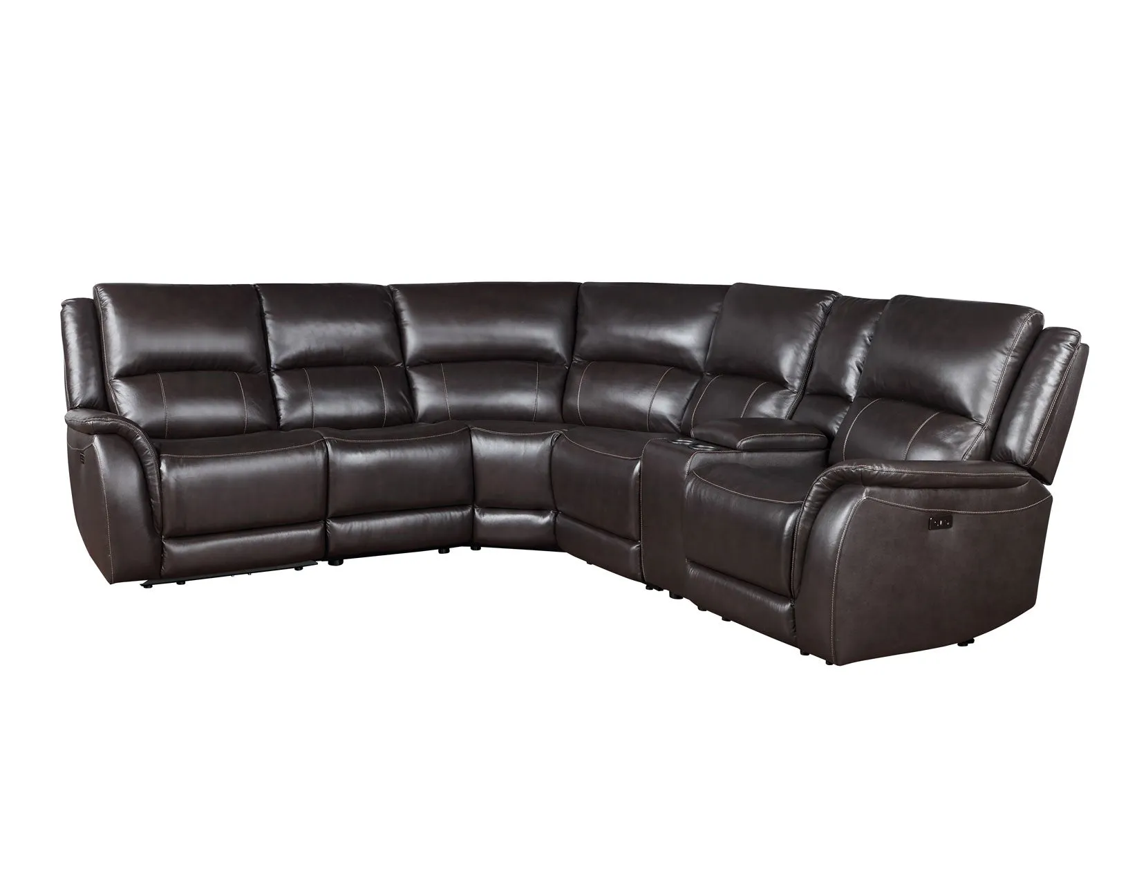 Adrian 6 Piece Chocolate Leather Power Sectional