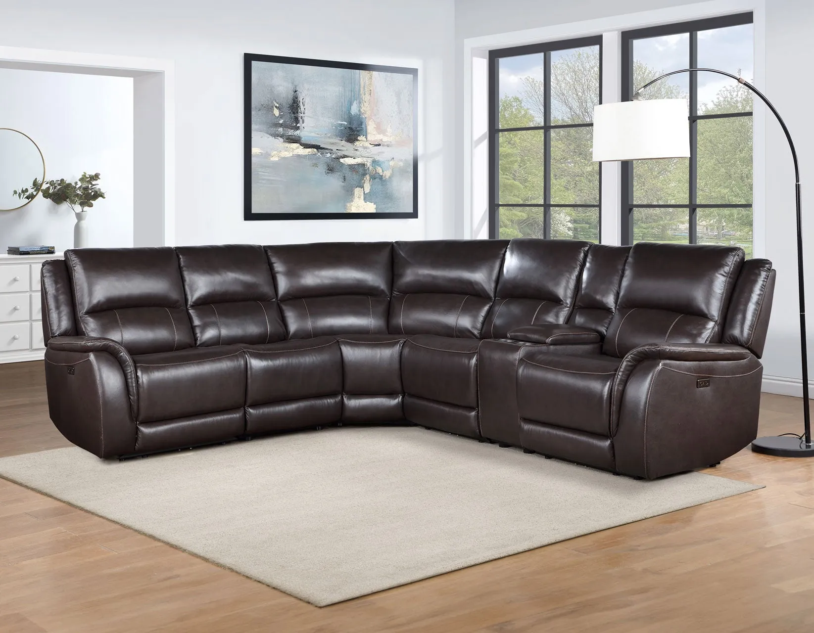 Adrian 6 Piece Chocolate Leather Power Sectional