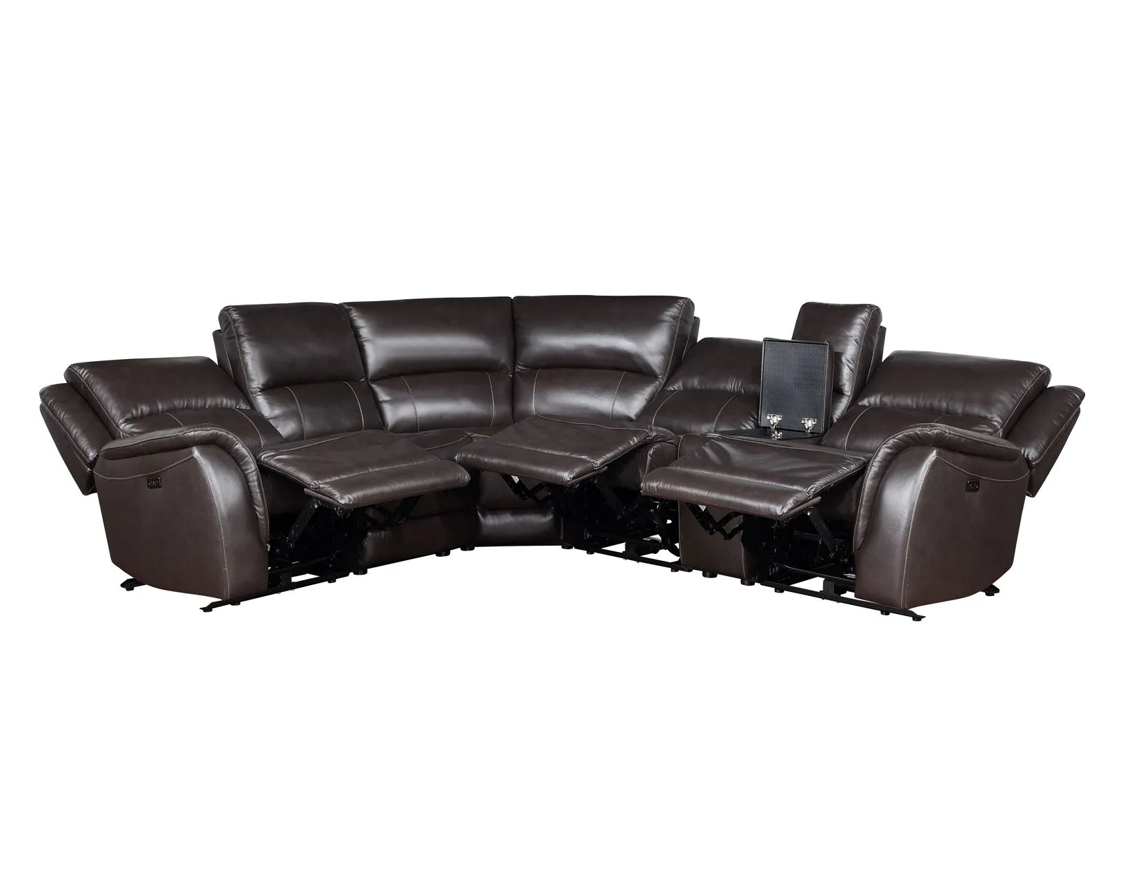 Adrian 6 Piece Chocolate Leather Power Sectional