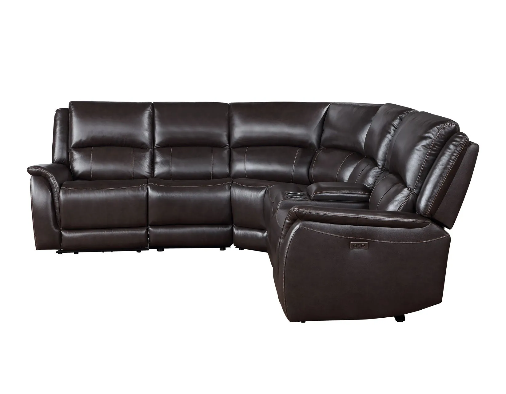 Adrian 6 Piece Chocolate Leather Power Sectional