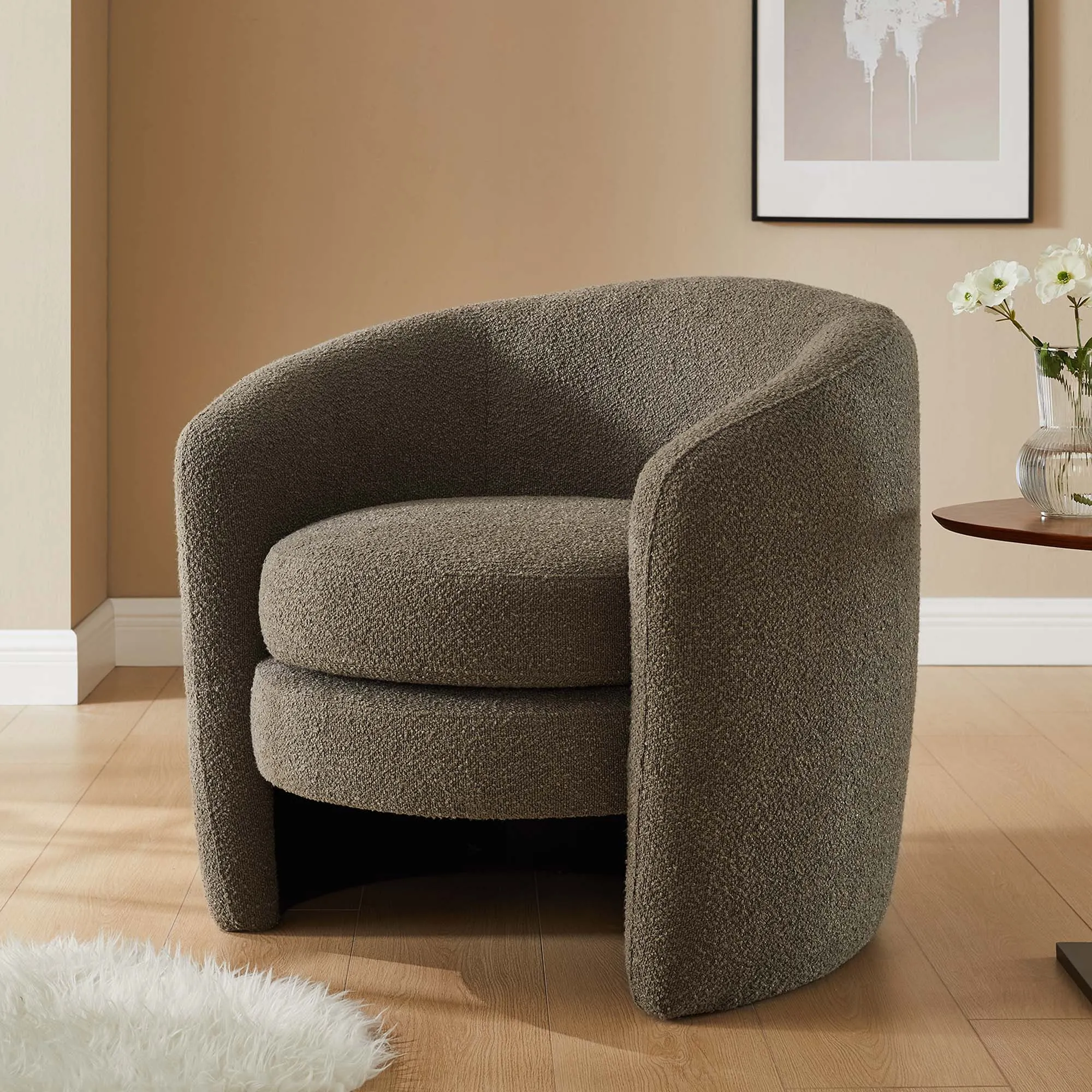 Affinity Upholstered Boucle Fabric Curved Back Armchair by Modway