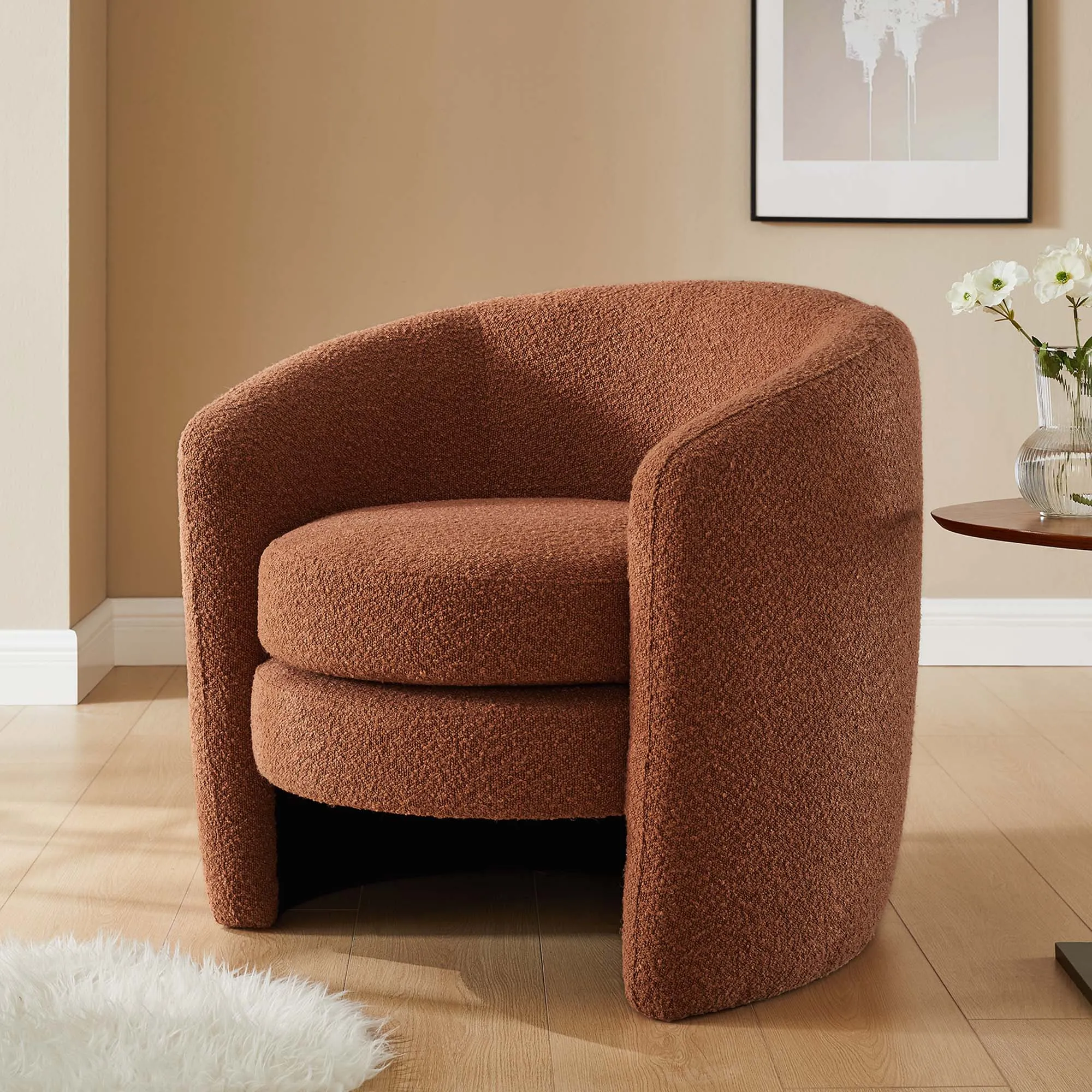 Affinity Upholstered Boucle Fabric Curved Back Armchair by Modway