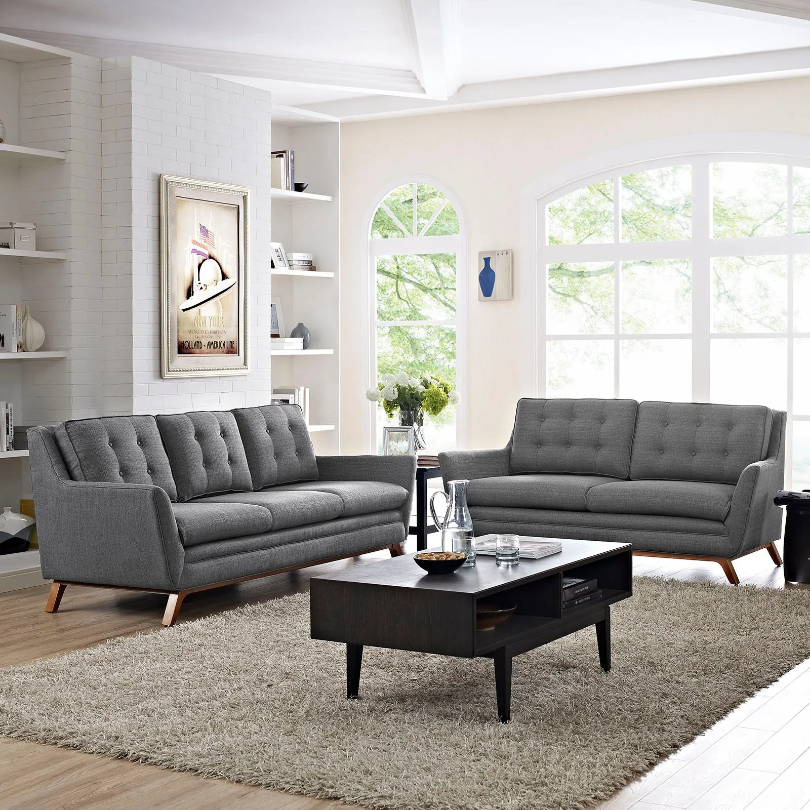 Beguile Living Room Set Upholstered Fabric Set of 2 by Modway