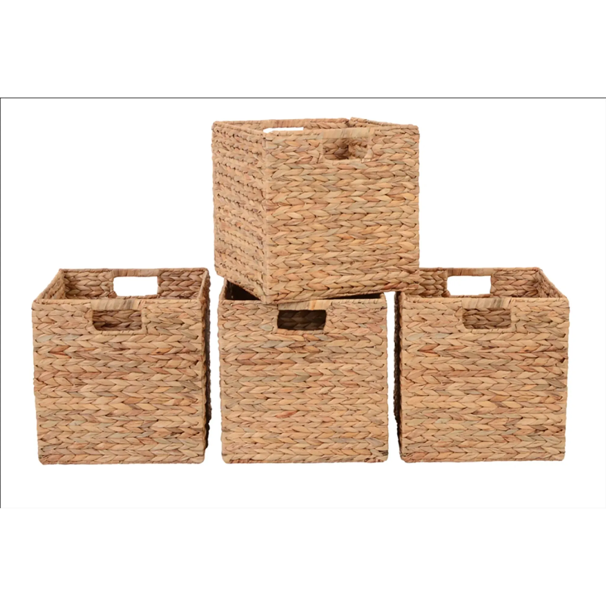 Better Homes & Gardens 11.8 inch Natrual Water Hyacinth Foldable Cube Baskets, Set of 4 - Lightweight & Durable