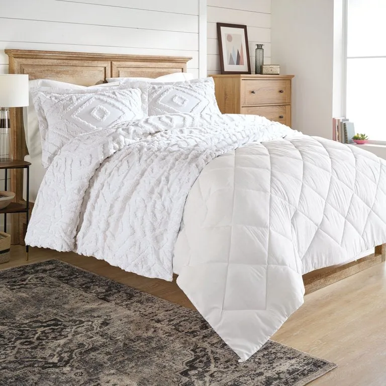 Better Homes & Gardens BH18-001-399-43 Chenille 3 Piece Duvet Cover Set, King, White