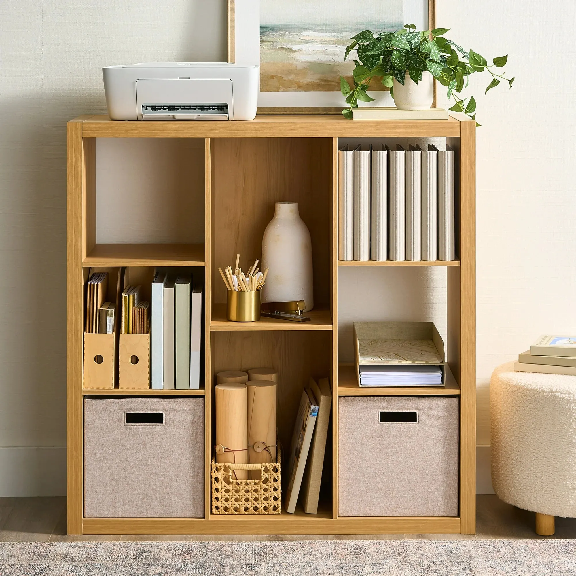 Better Homes & Gardens BH5336278612105 6-Cube Organizer with Storage Cubbies, Natural Pine Finish