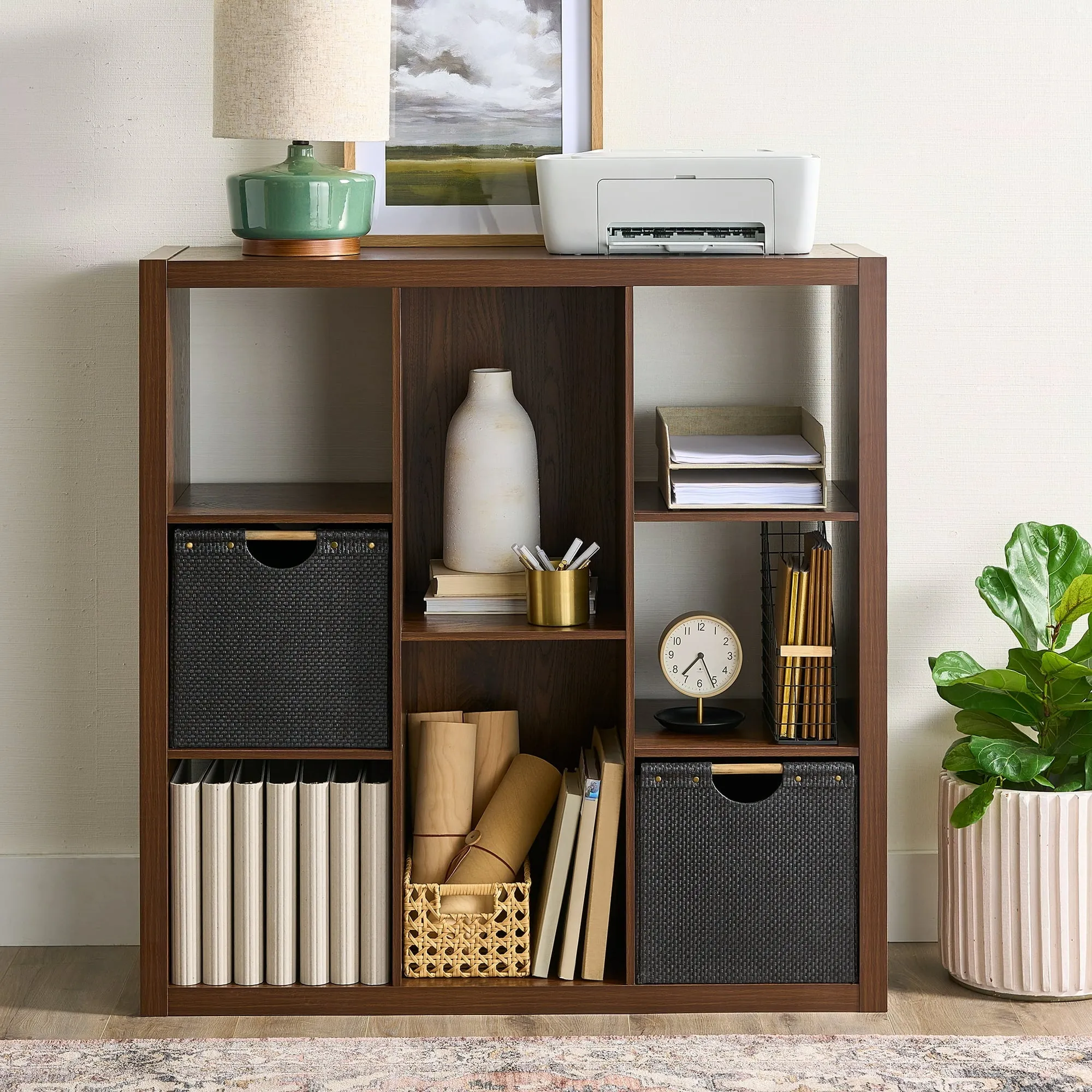 Better Homes & Gardens BH5336278612106 6-Cube Organizer with Storage Cubbies, Walnut Finish