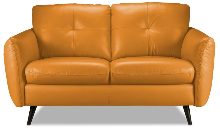 Carlino Leather Loveseat - Honey Yellow