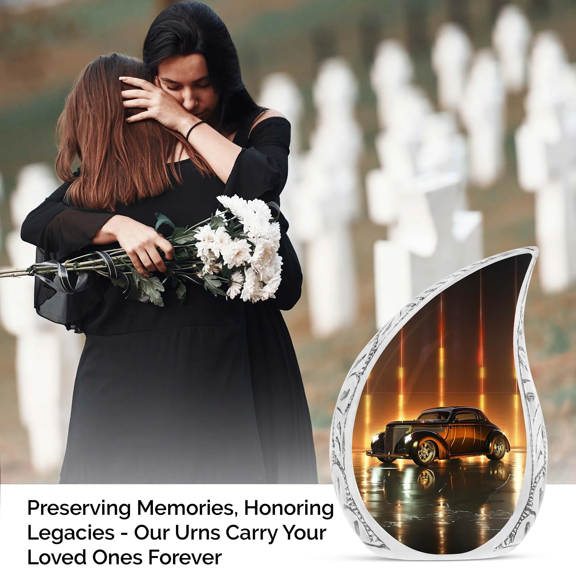 Classic Car Adult Cremation Urn, Miniature Memorial Ashes Holder for Women