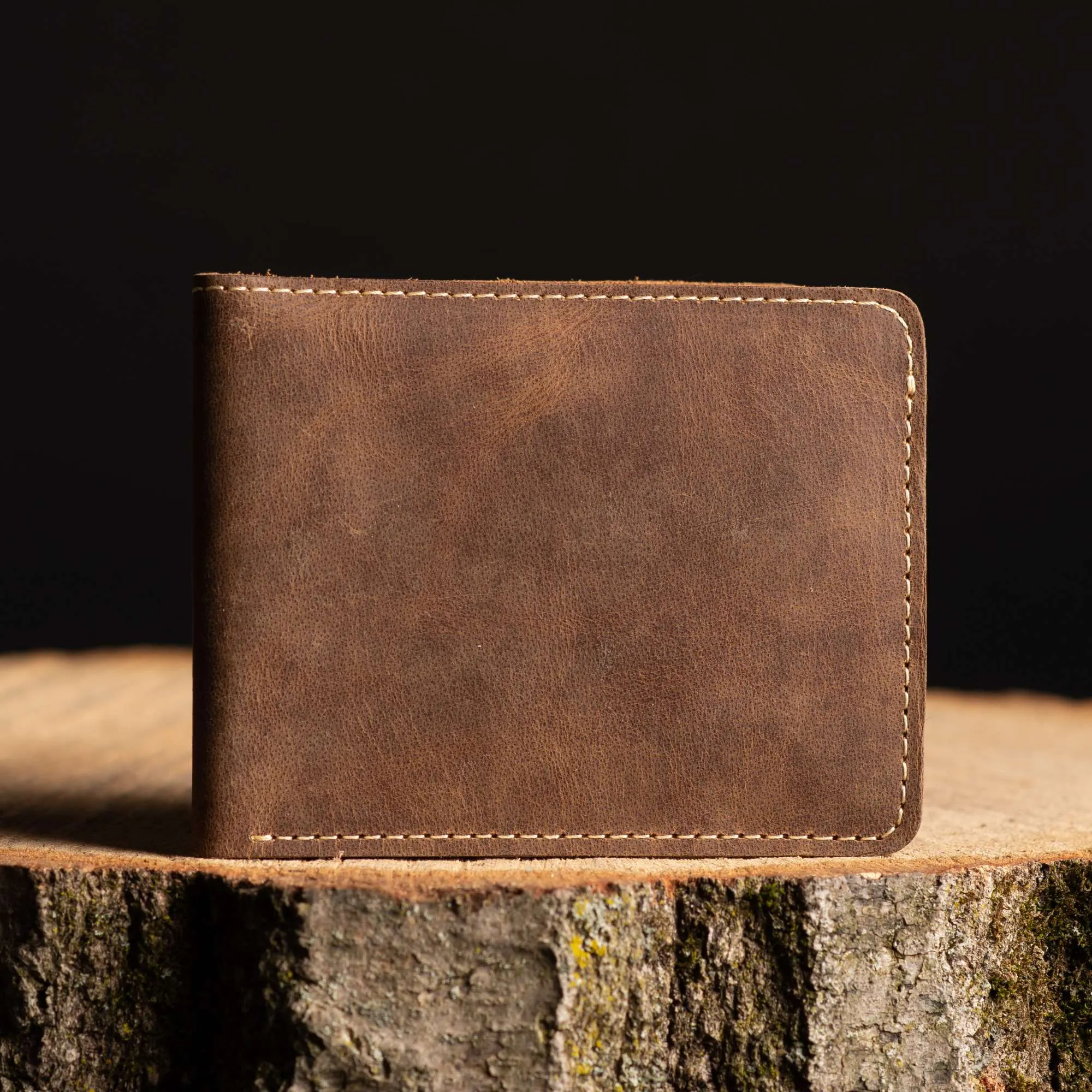 Cognac Full Grain Leather Minimalist Wallet