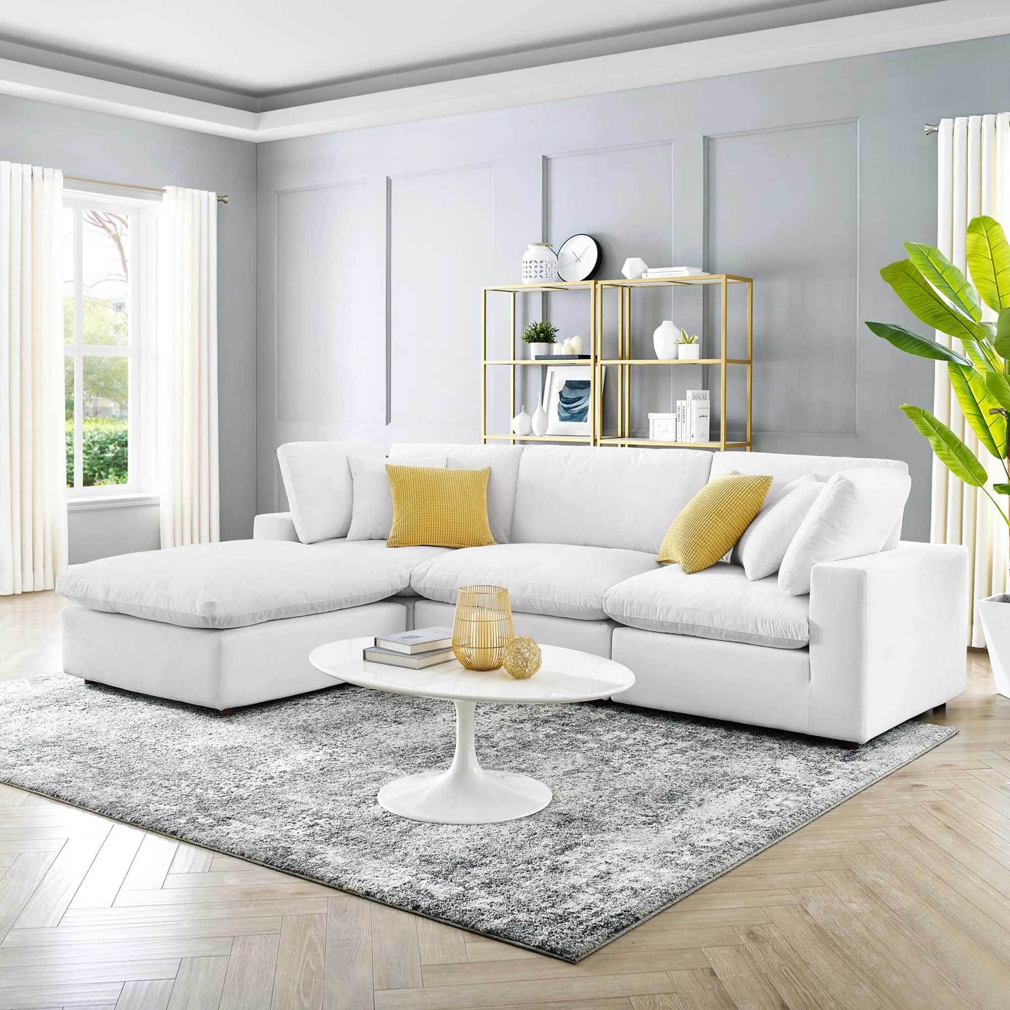 Commix 4-Piece Down Filled Overstuffed Performance Velvet Sectional Sofa by Modway