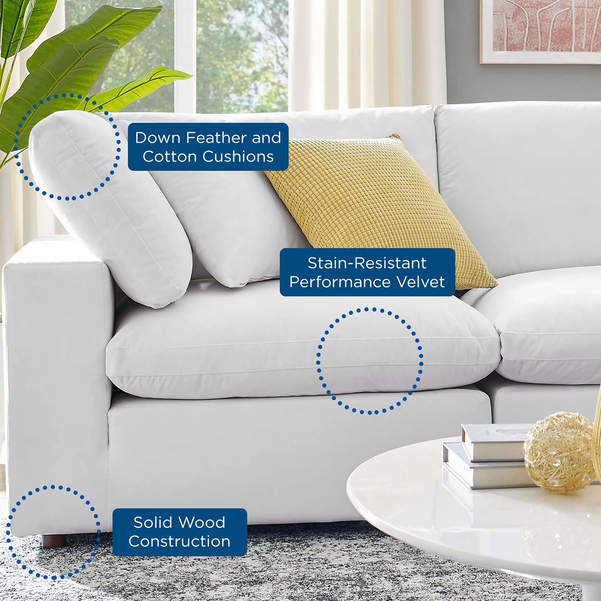 Commix 4-Piece Down Filled Overstuffed Performance Velvet Sectional Sofa by Modway