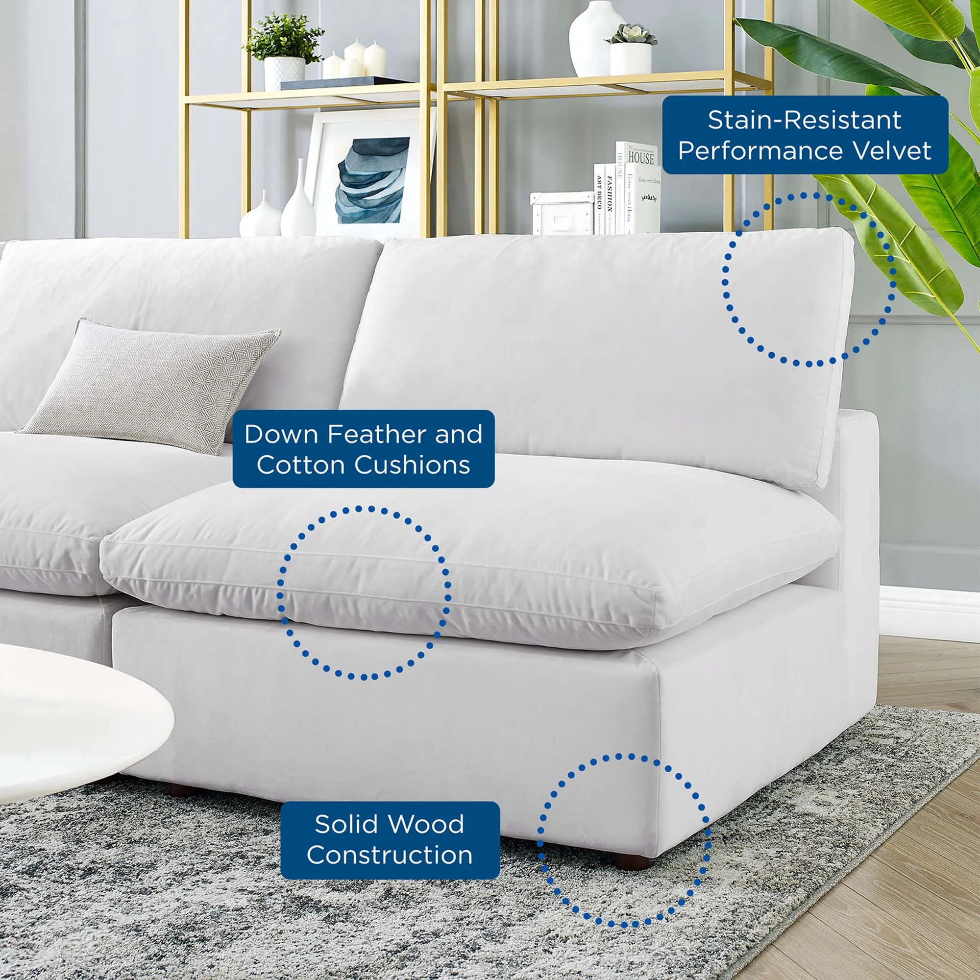 Commix 5-Piece Down Filled Overstuffed Performance Velvet Sectional Sofa by Modway