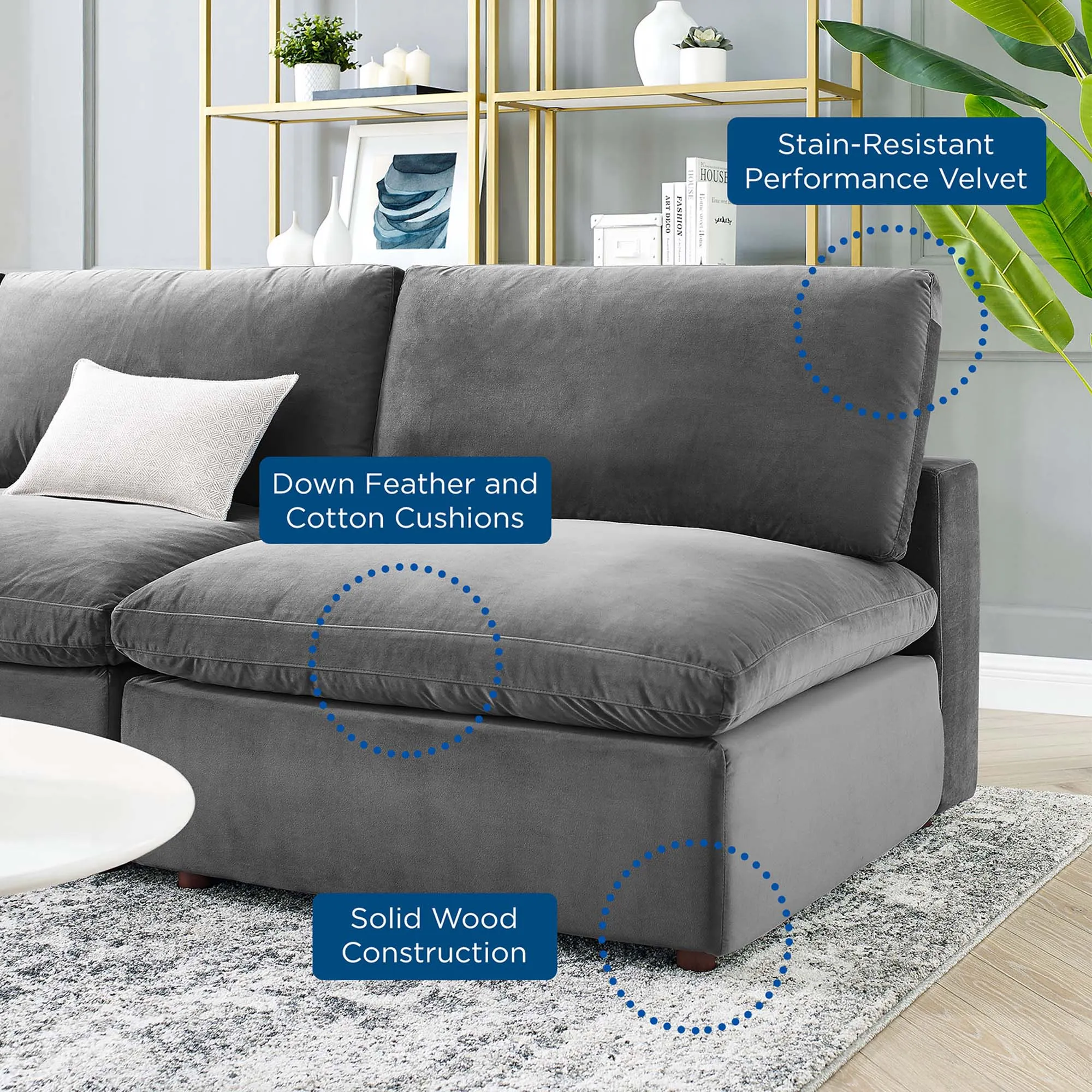 Commix 5-Piece Down Filled Overstuffed Performance Velvet Sectional Sofa by Modway