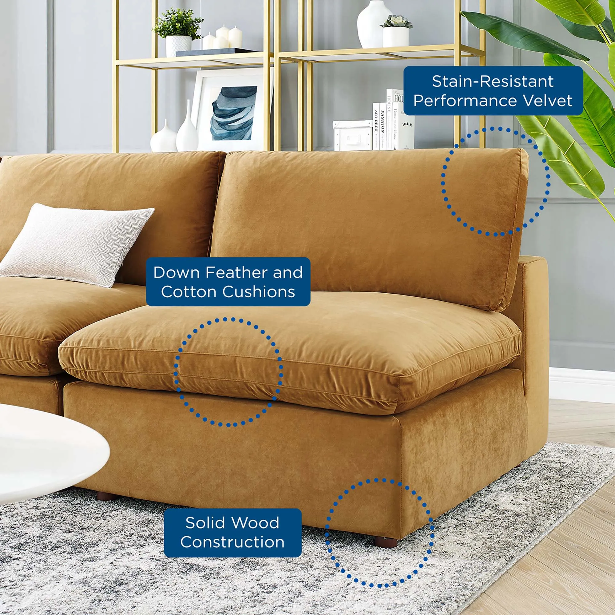 Commix 5-Piece Down Filled Overstuffed Performance Velvet Sectional Sofa by Modway
