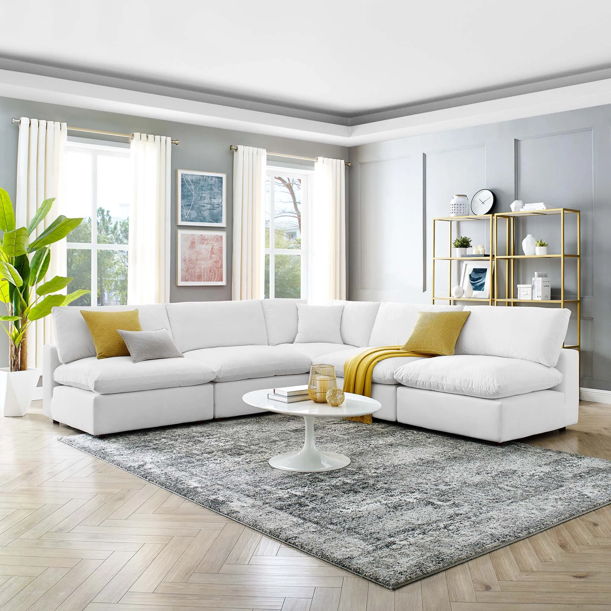 Commix 5-Piece Down Filled Overstuffed Performance Velvet Sectional Sofa by Modway