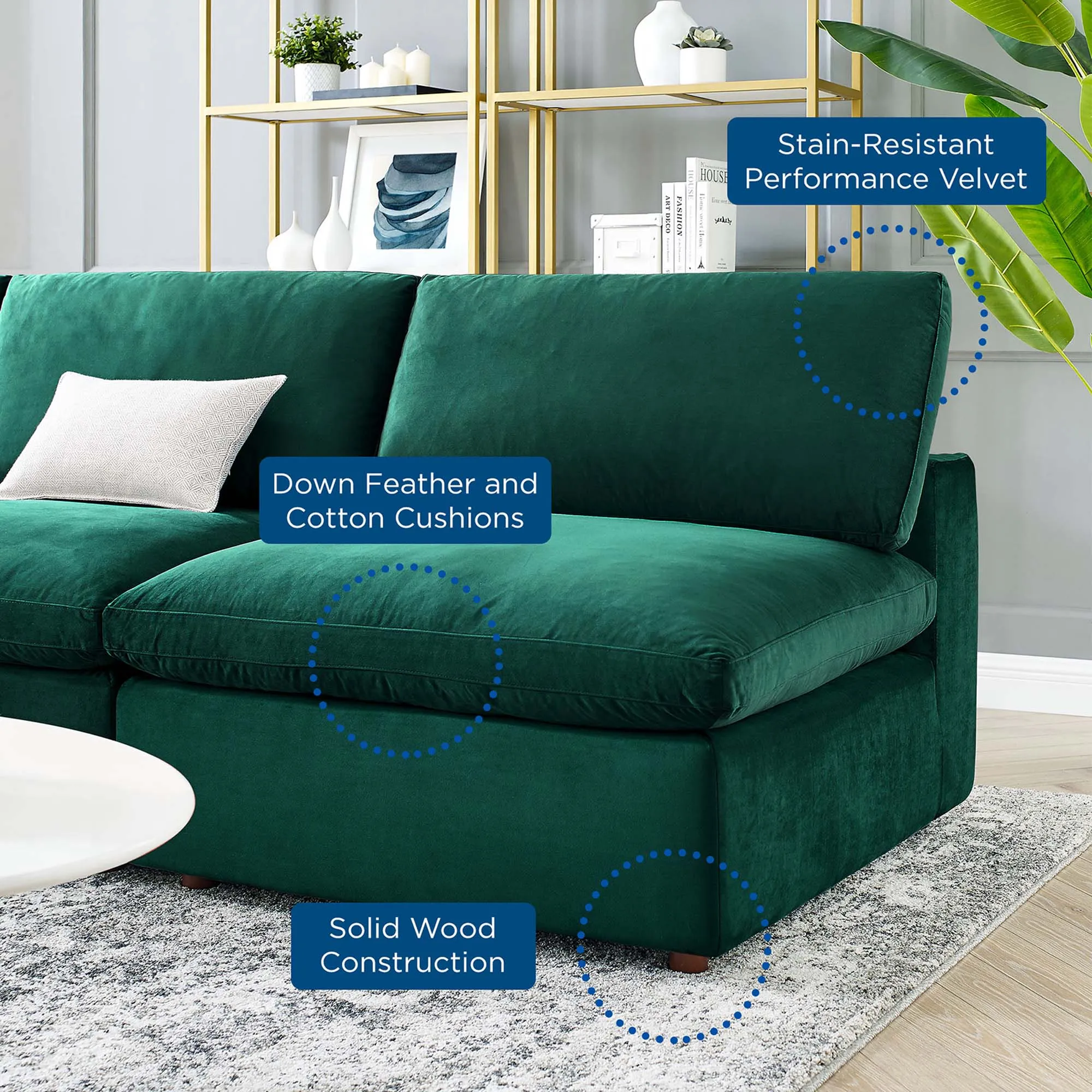Commix 5-Piece Down Filled Overstuffed Performance Velvet Sectional Sofa by Modway