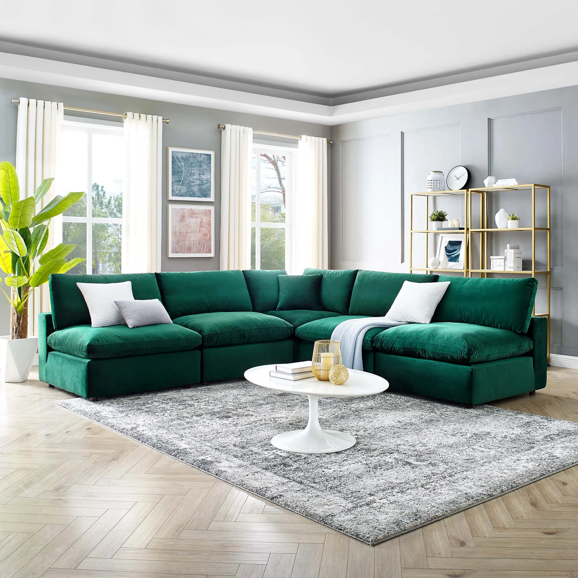 Commix 5-Piece Down Filled Overstuffed Performance Velvet Sectional Sofa by Modway