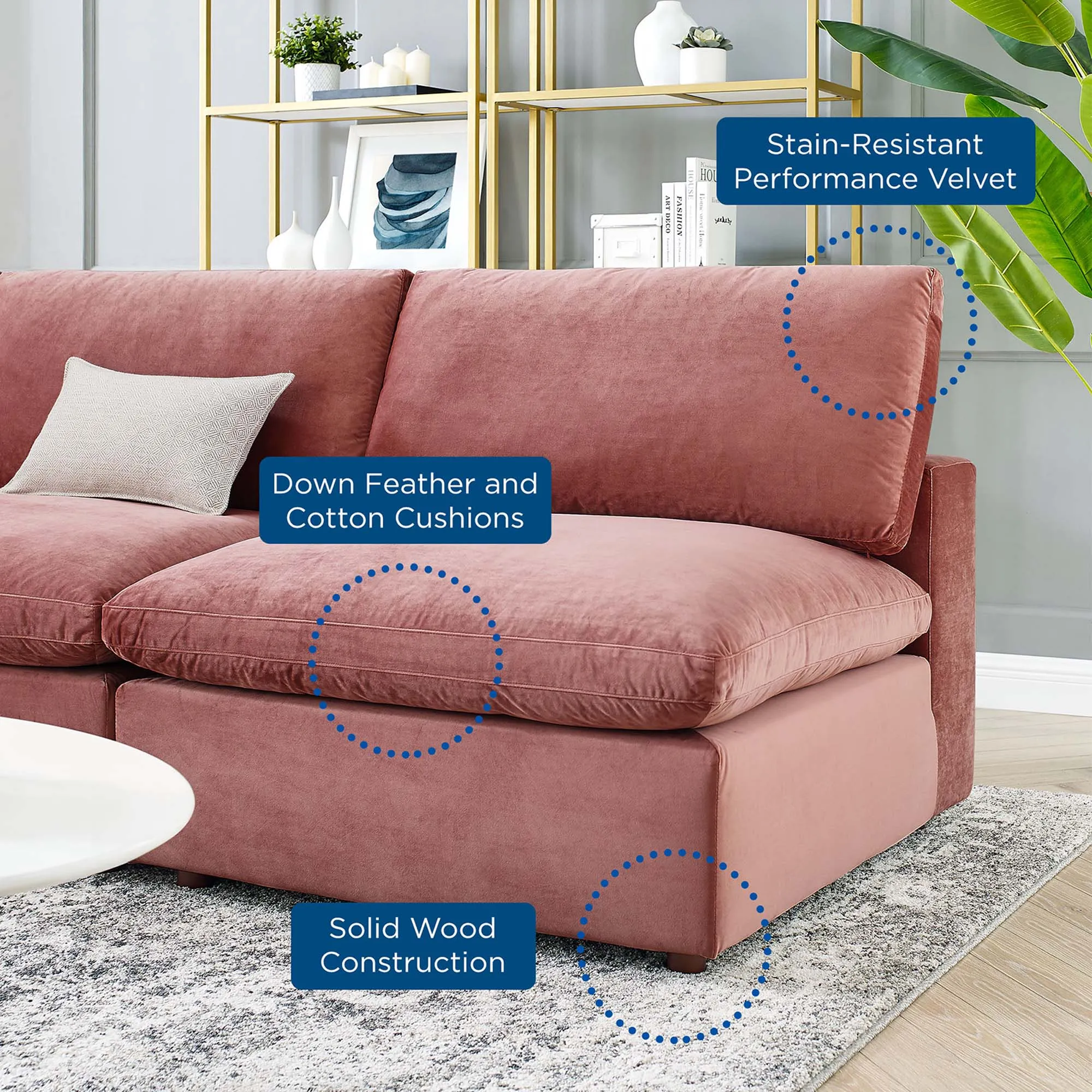 Commix 5-Piece Down Filled Overstuffed Performance Velvet Sectional Sofa by Modway