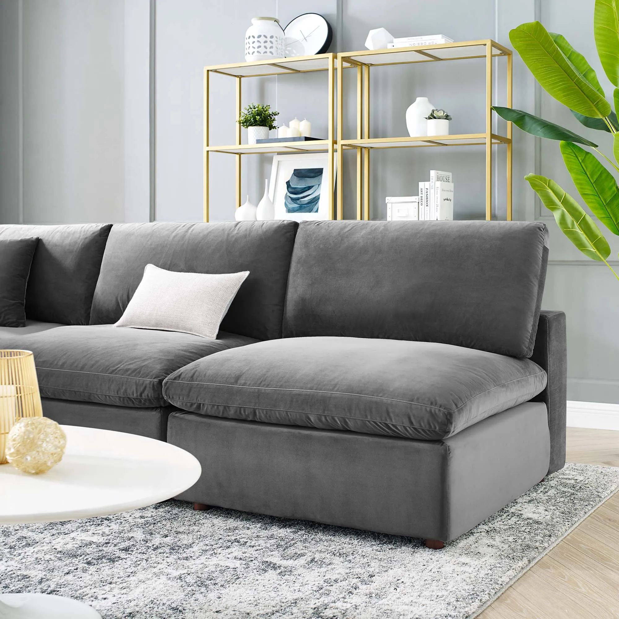 Commix 5-Piece Down Filled Overstuffed Performance Velvet Sectional Sofa by Modway