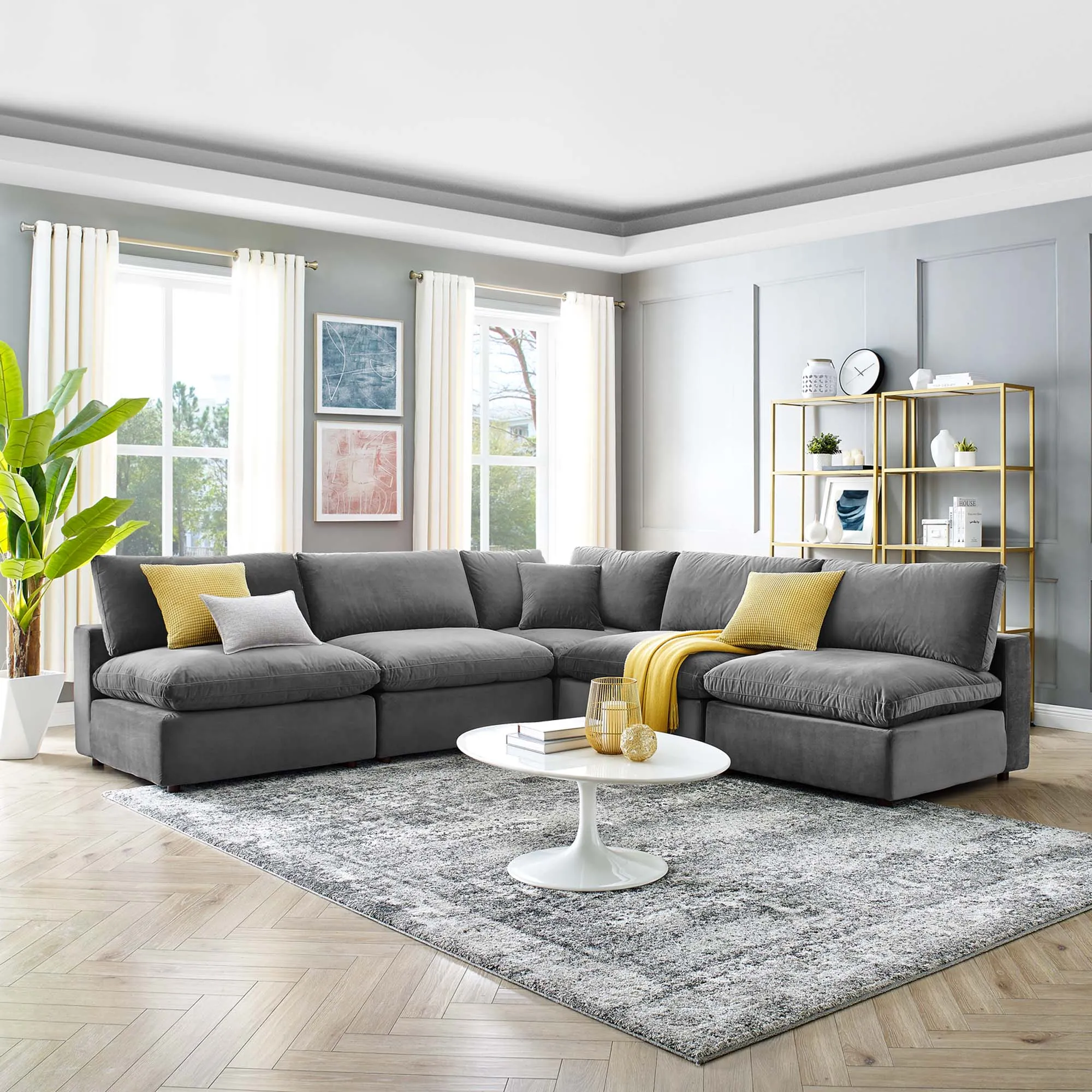 Commix 5-Piece Down Filled Overstuffed Performance Velvet Sectional Sofa by Modway