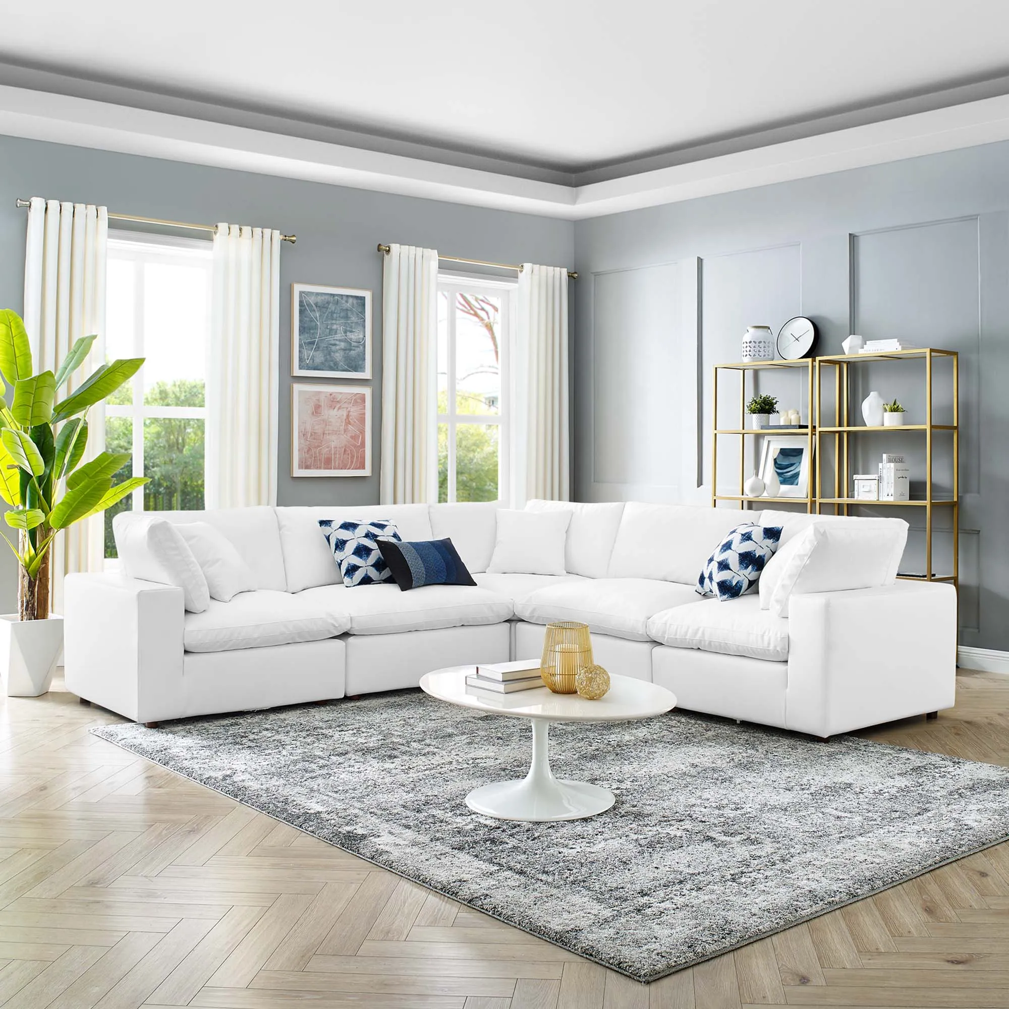Commix 5-Piece Down Filled Overstuffed Vegan Leather Sectional Sofa by Modway