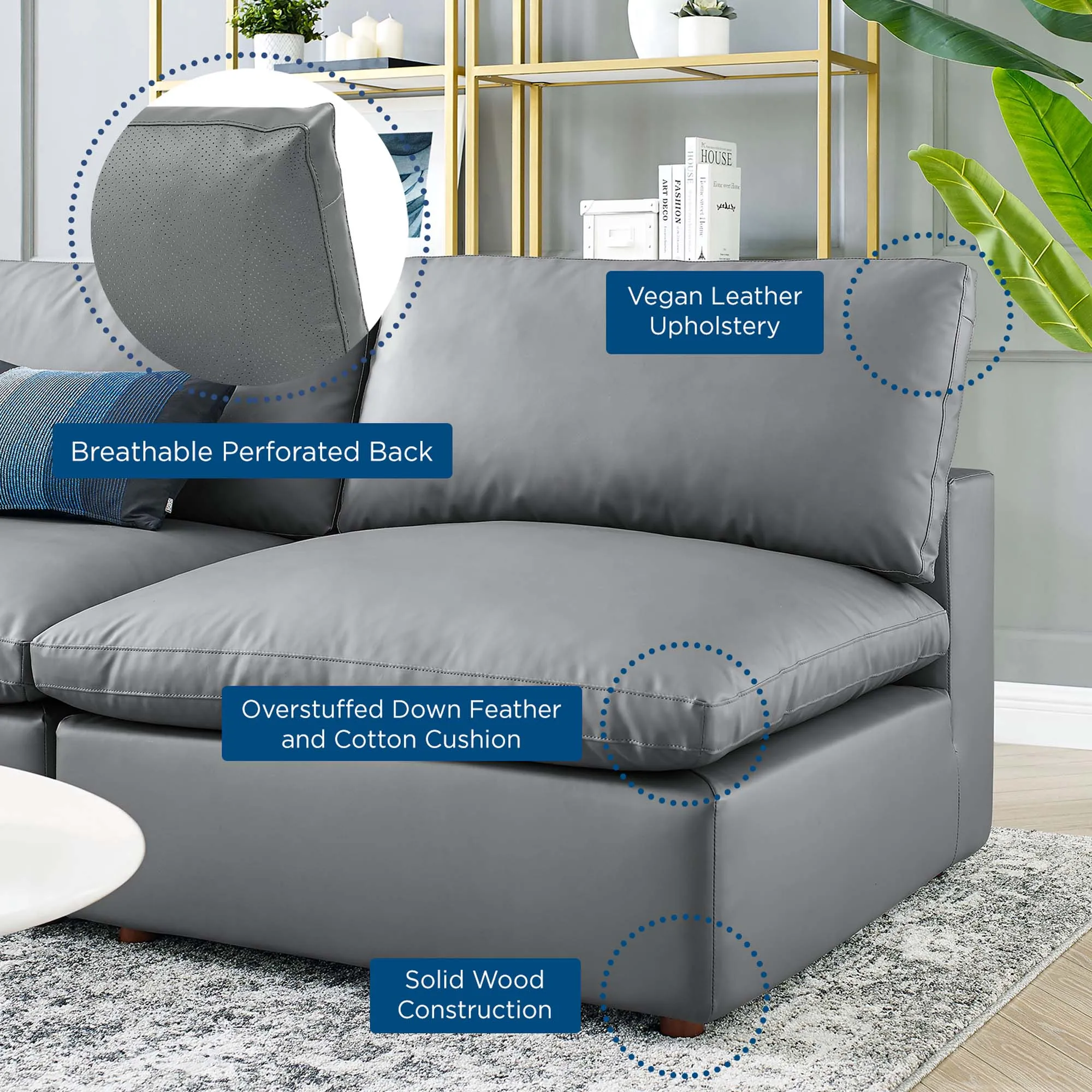 Commix 5-Piece Down Filled Overstuffed Vegan Leather Sectional Sofa by Modway