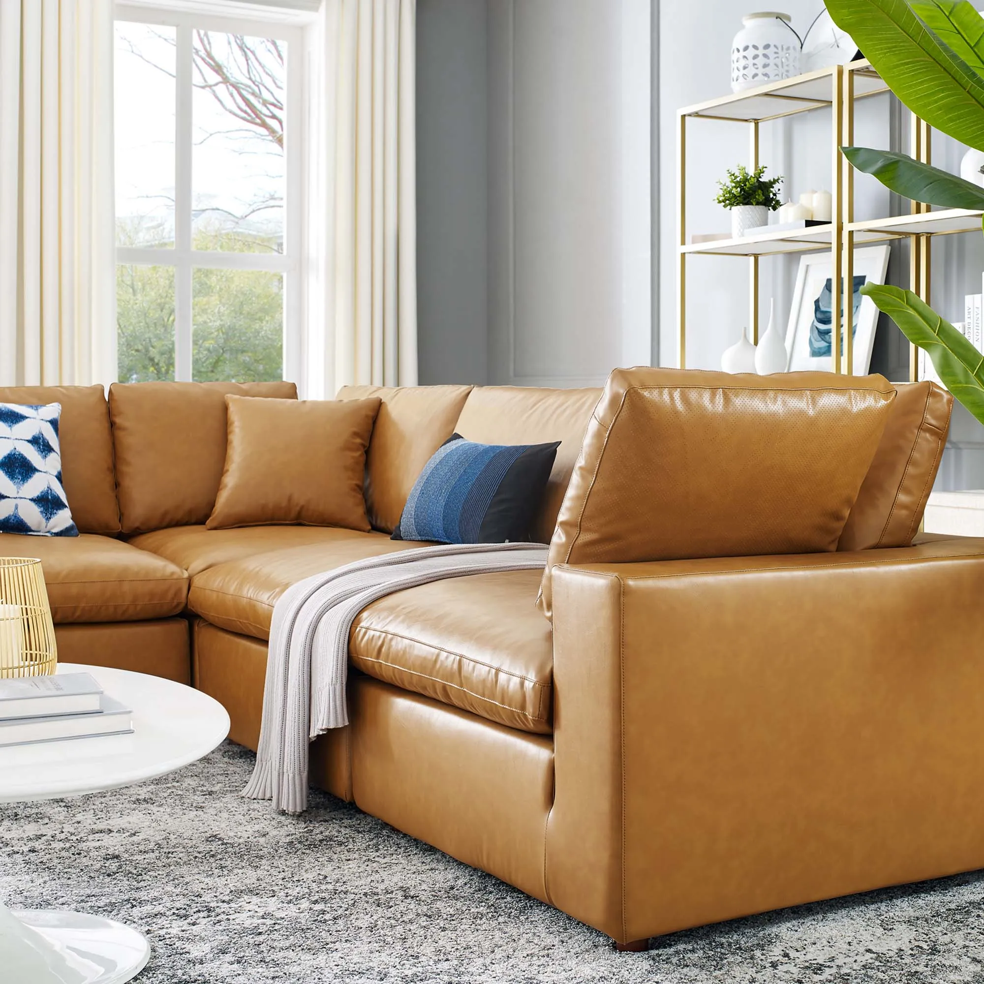Commix 5-Piece Down Filled Overstuffed Vegan Leather Sectional Sofa by Modway