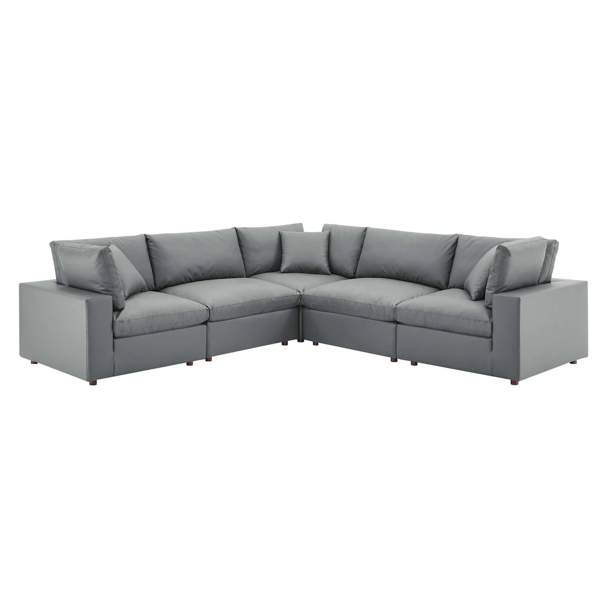 Commix 5-Piece Down Filled Overstuffed Vegan Leather Sectional Sofa by Modway