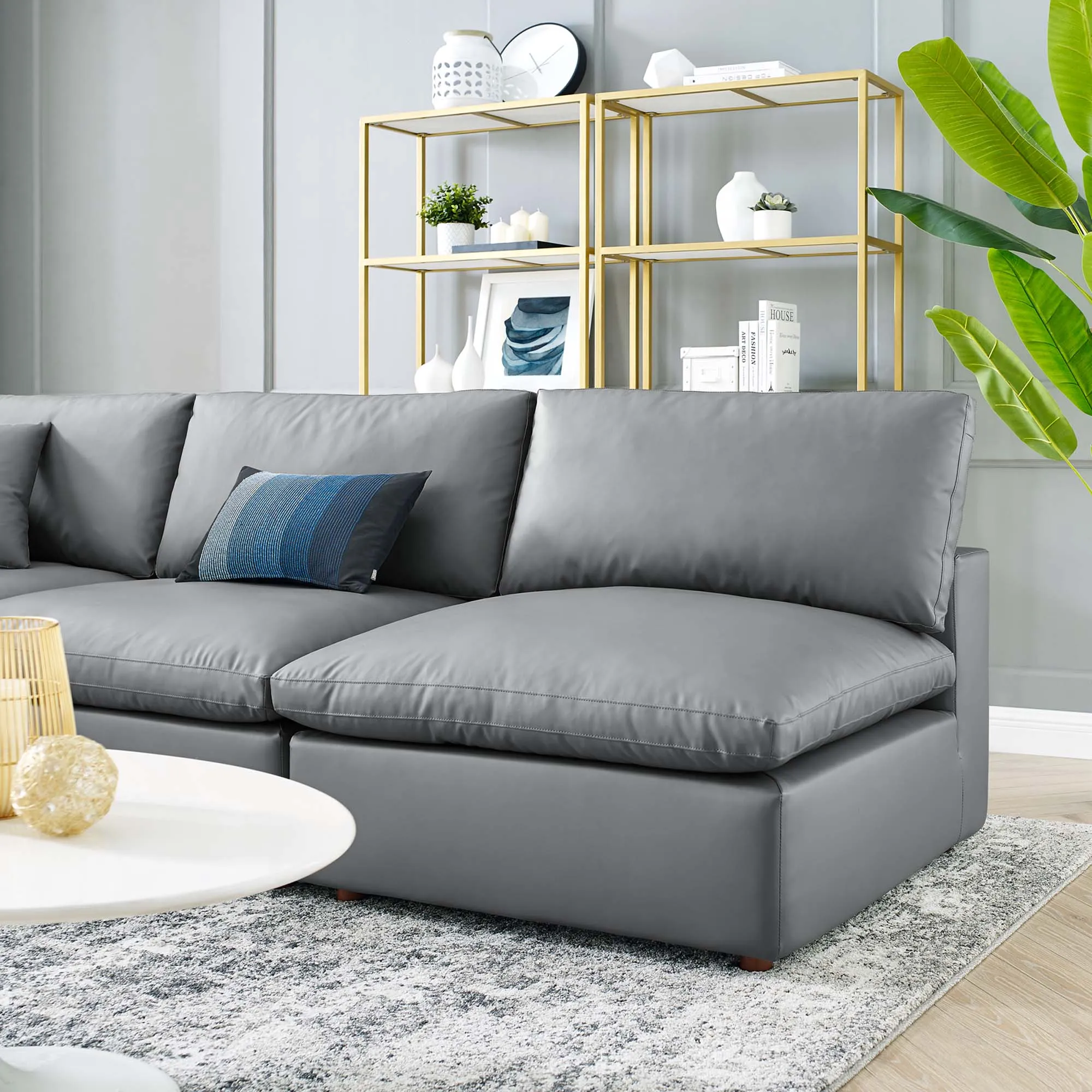 Commix 5-Piece Down Filled Overstuffed Vegan Leather Sectional Sofa by Modway