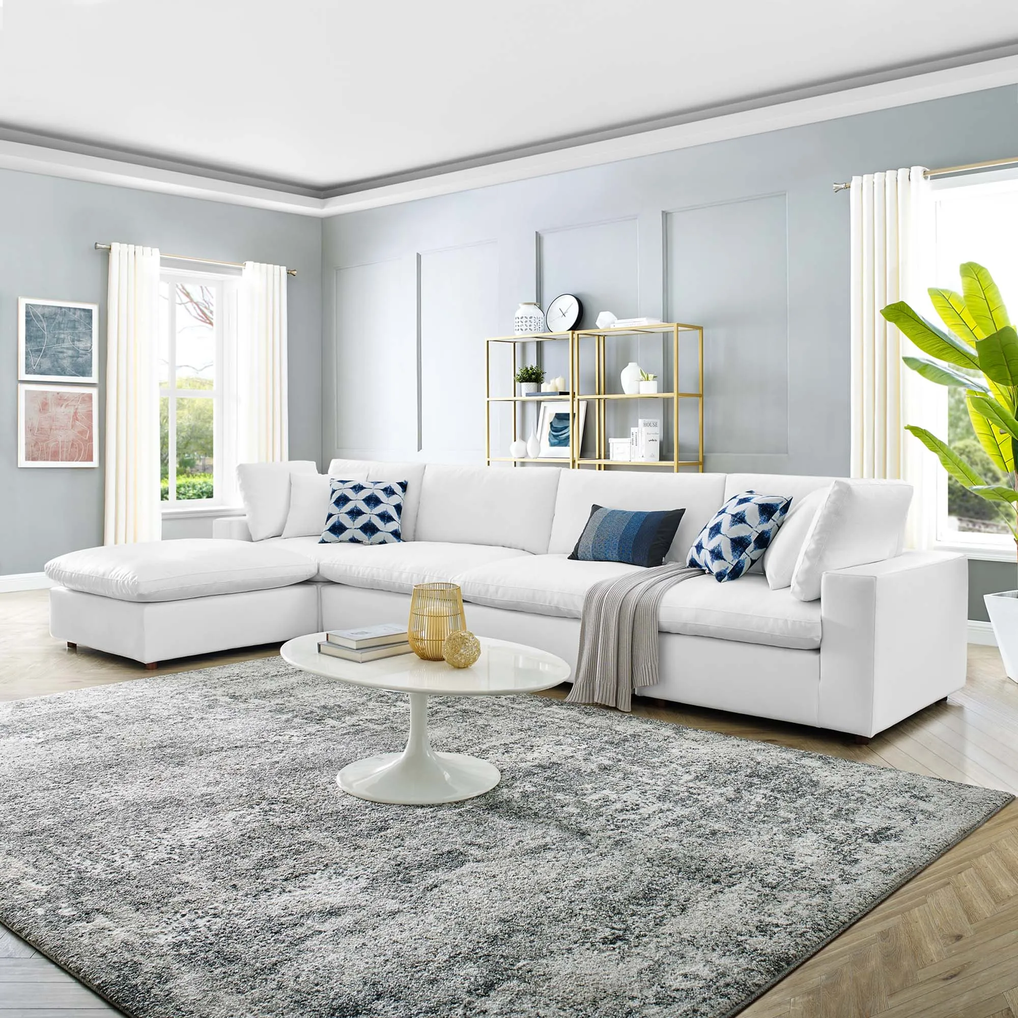 Commix 5-Piece Down Filled Overstuffed Vegan Leather Sectional Sofa by Modway