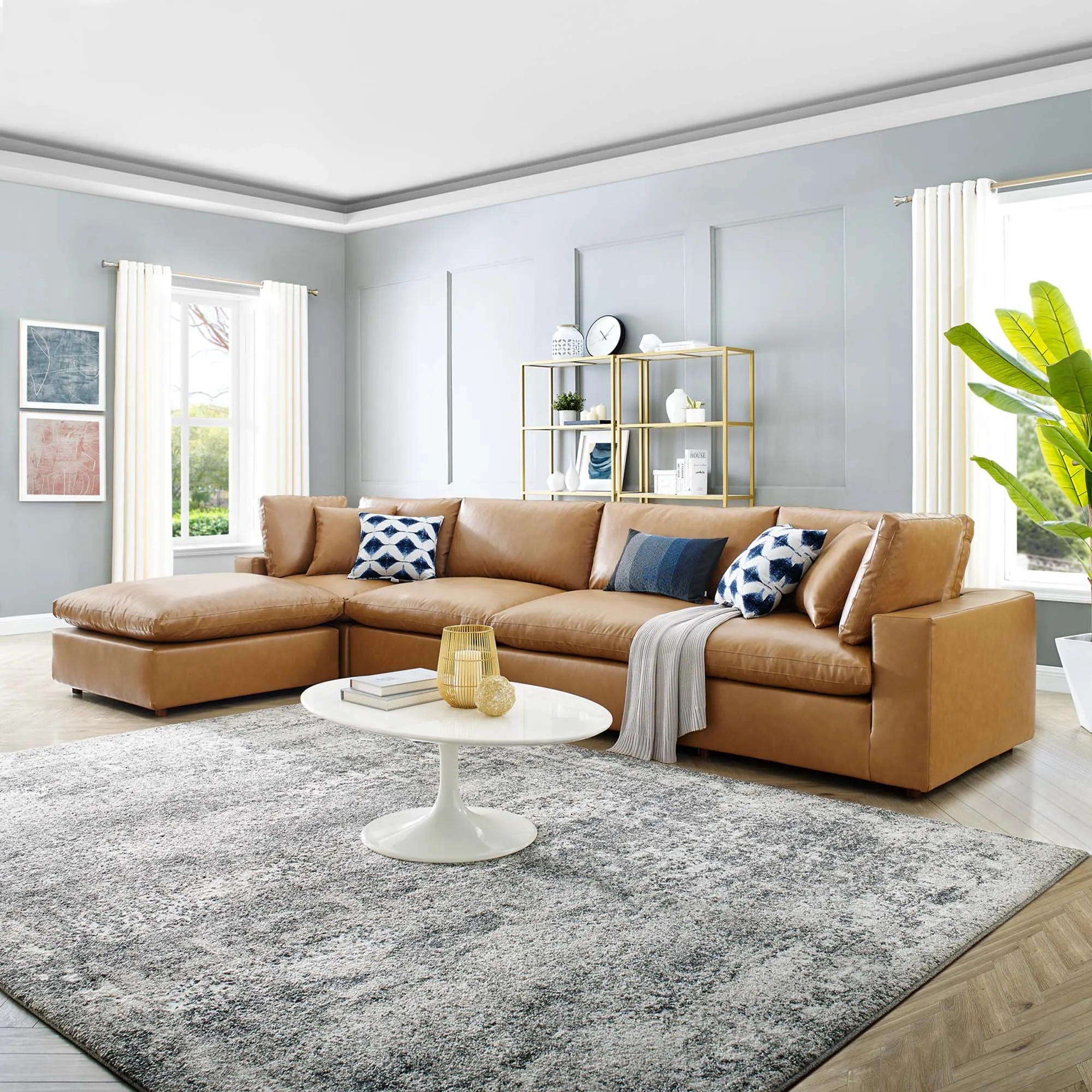 Commix 5-Piece Down Filled Overstuffed Vegan Leather Sectional Sofa by Modway