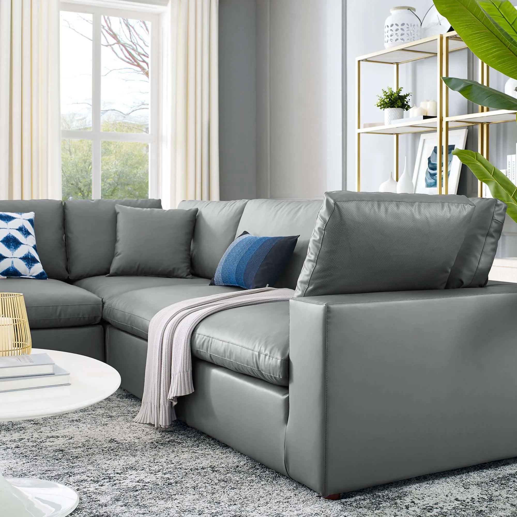 Commix 5-Piece Down Filled Overstuffed Vegan Leather Sectional Sofa by Modway