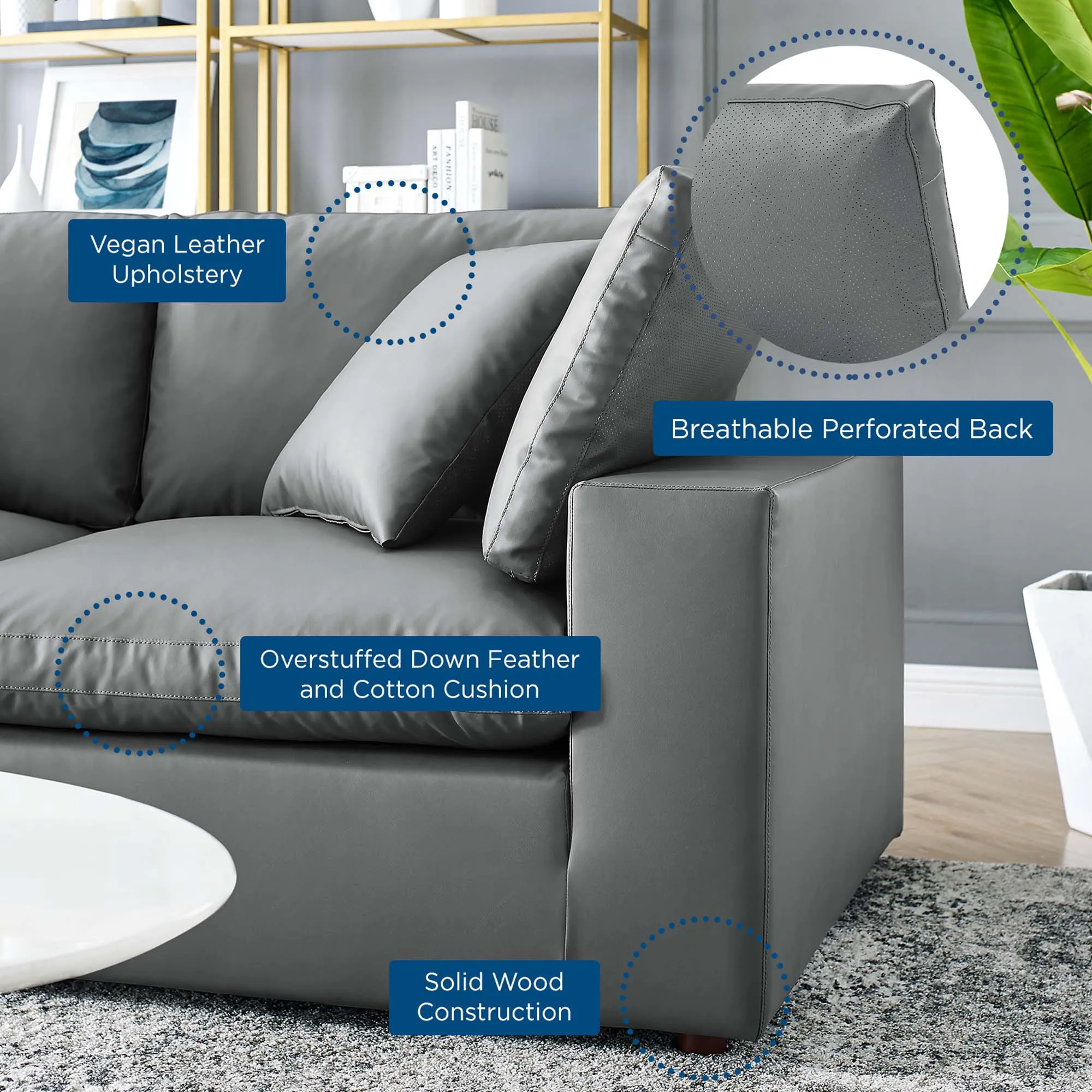 Commix 5-Piece Down Filled Overstuffed Vegan Leather Sectional Sofa by Modway