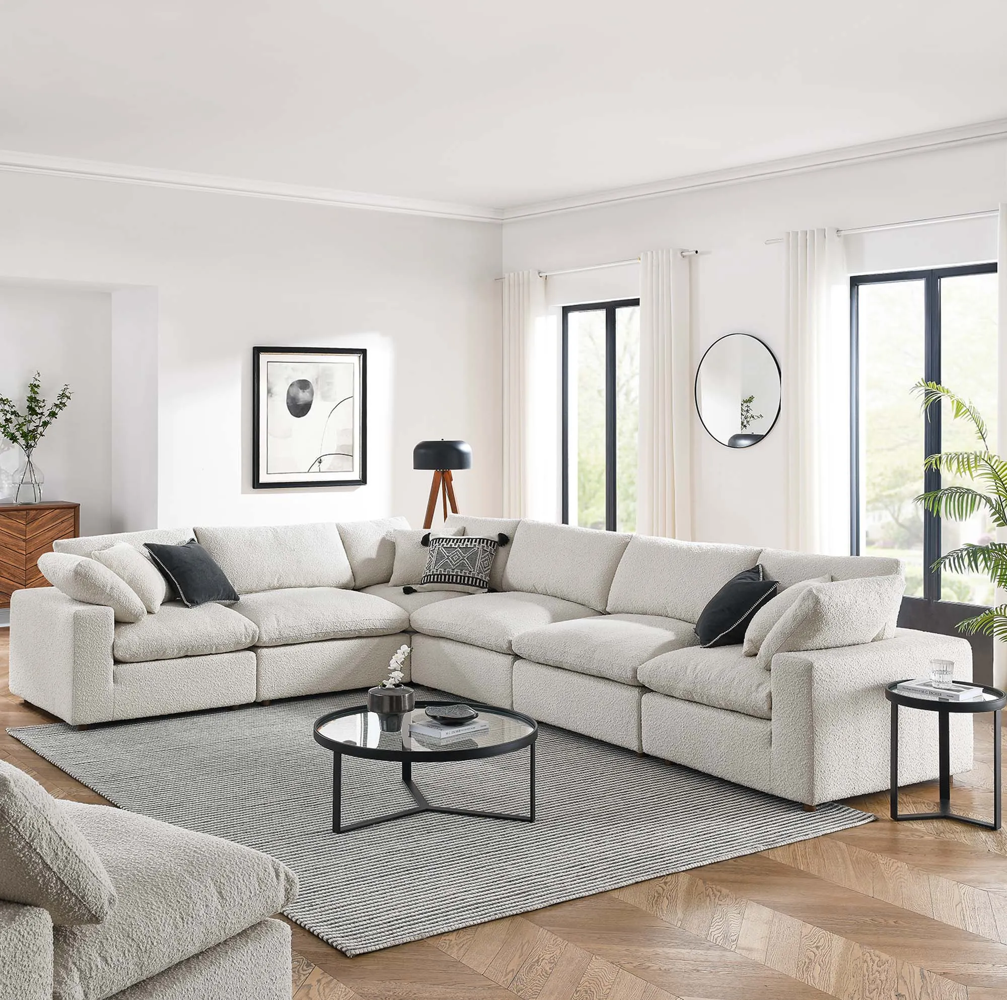 Commix 6-Piece Down Filled Overstuffed Boucle Fabric Sectional Sofa by Modway