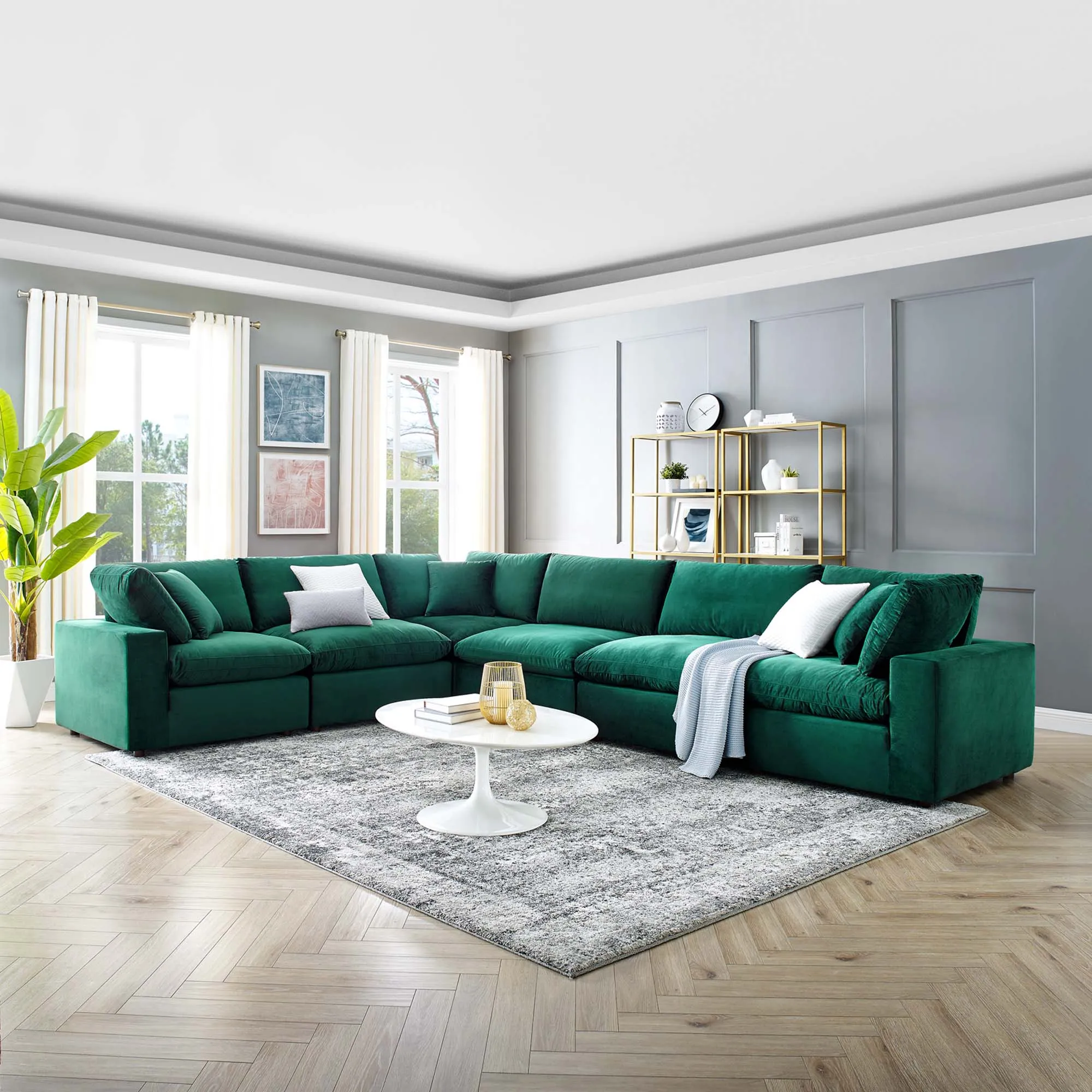 Commix 6-Piece Down Filled Overstuffed Performance Velvet Sectional Sofa by Modway