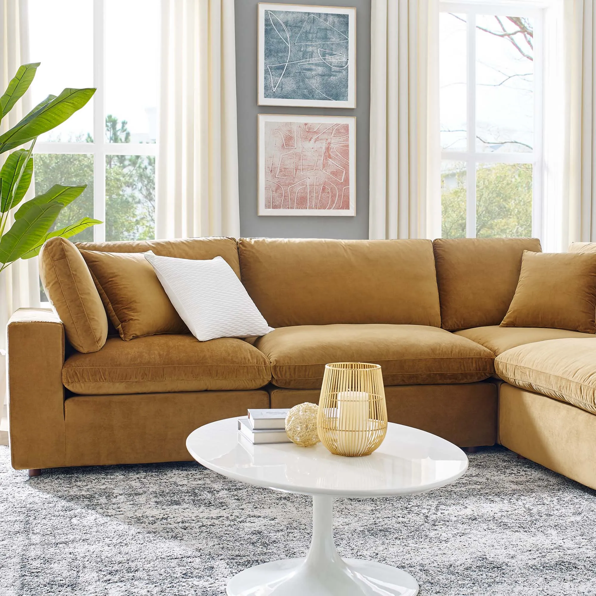 Commix 6-Piece Down Filled Overstuffed Performance Velvet Sectional Sofa by Modway