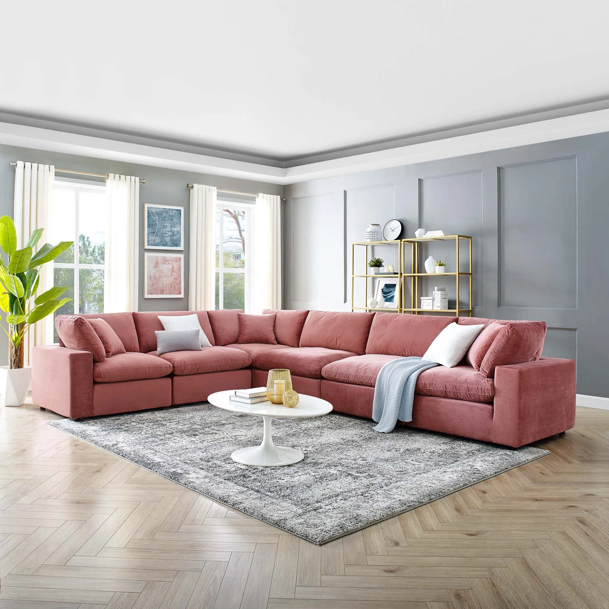 Commix 6-Piece Down Filled Overstuffed Performance Velvet Sectional Sofa by Modway