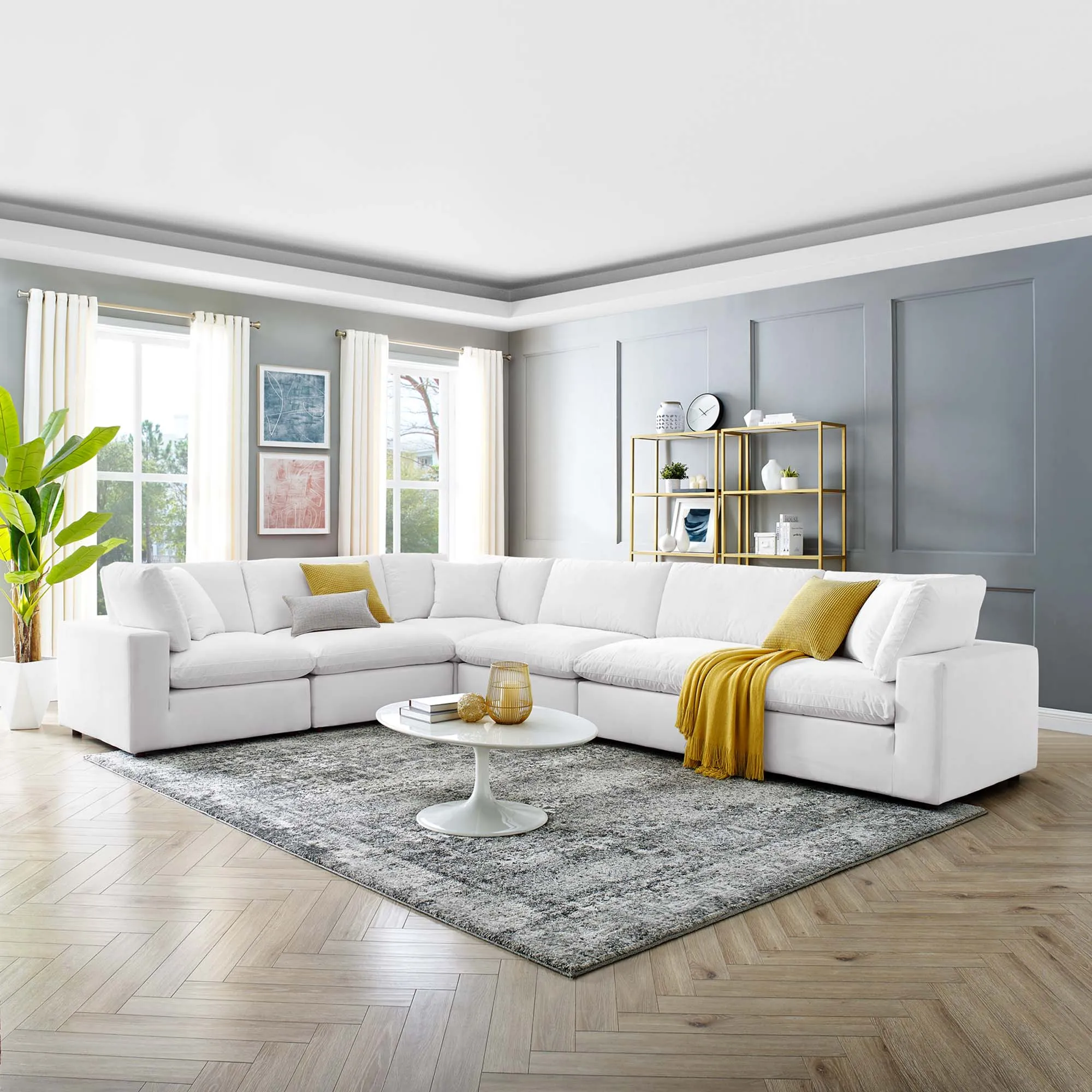 Commix 6-Piece Down Filled Overstuffed Performance Velvet Sectional Sofa by Modway