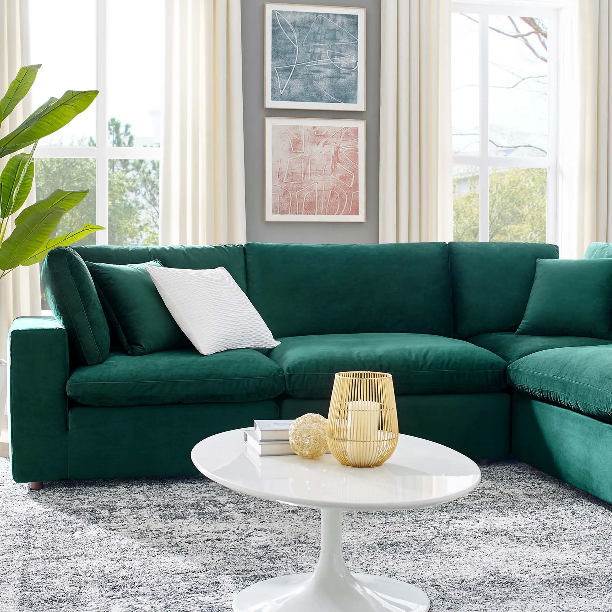 Commix 6-Piece Down Filled Overstuffed Performance Velvet Sectional Sofa by Modway
