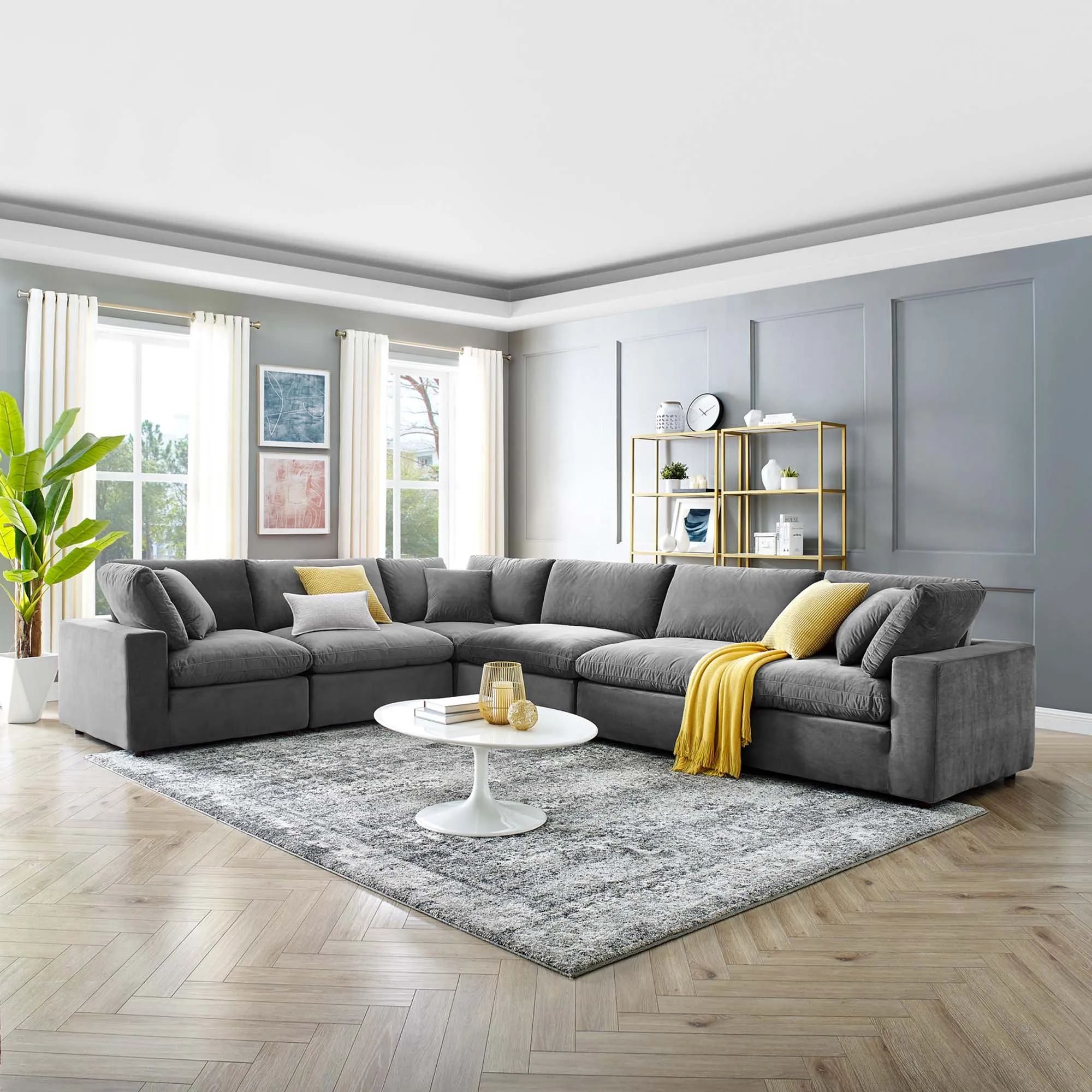 Commix 6-Piece Down Filled Overstuffed Performance Velvet Sectional Sofa by Modway