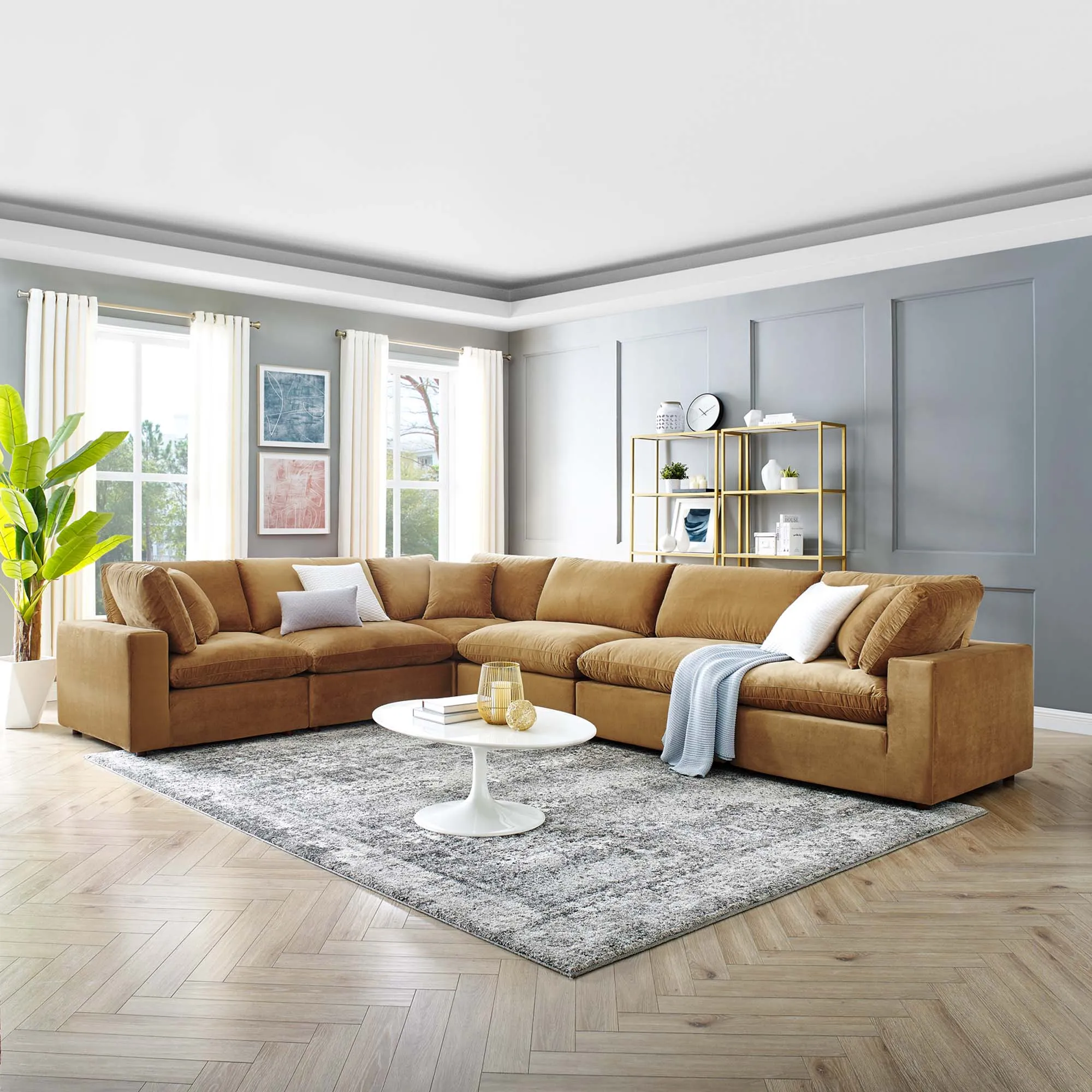 Commix 6-Piece Down Filled Overstuffed Performance Velvet Sectional Sofa by Modway