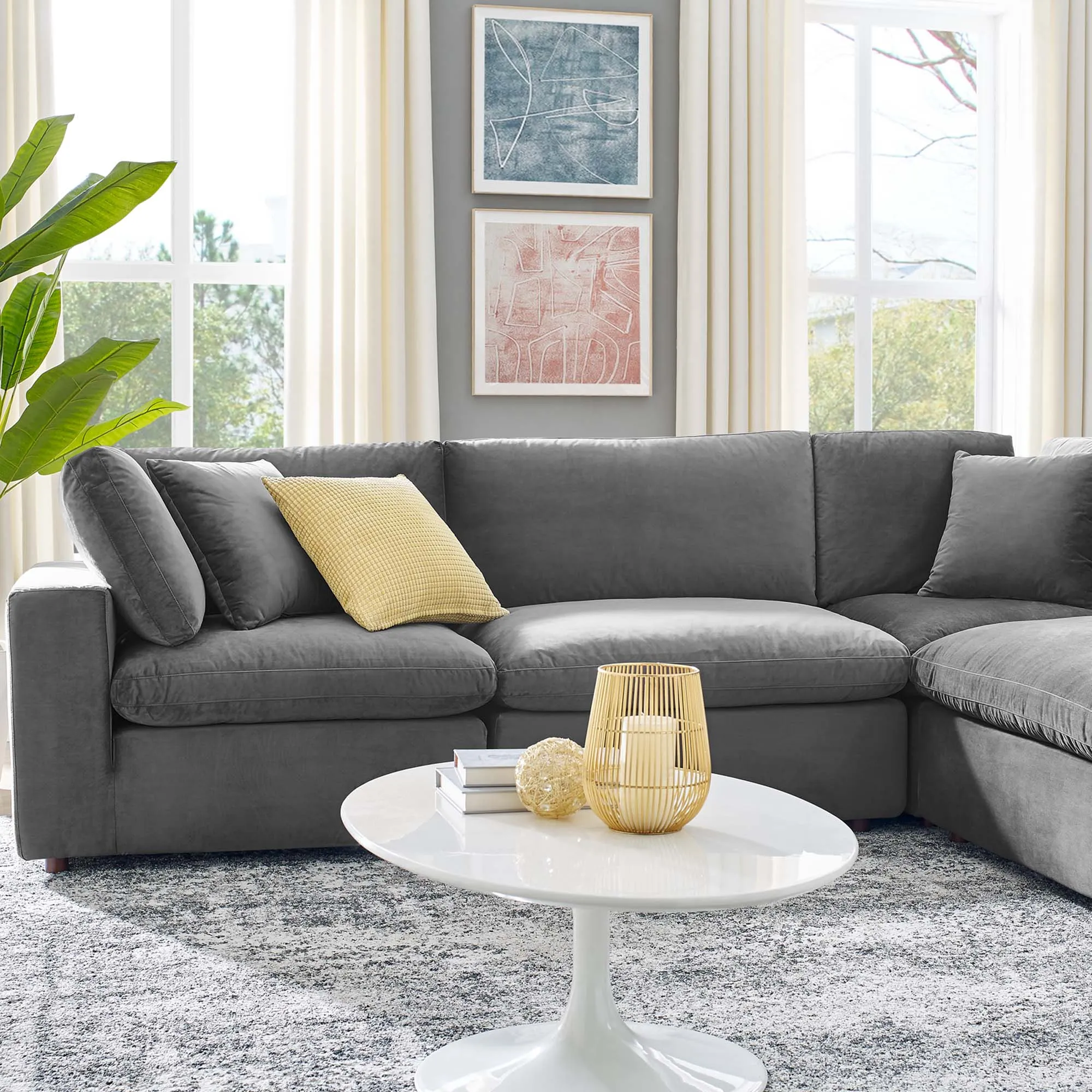 Commix 6-Piece Down Filled Overstuffed Performance Velvet Sectional Sofa by Modway