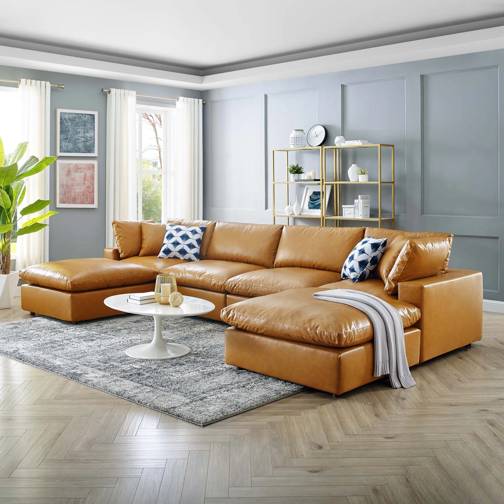Commix 6-Piece Down Filled Overstuffed Vegan Leather Sectional Sofa by Modway