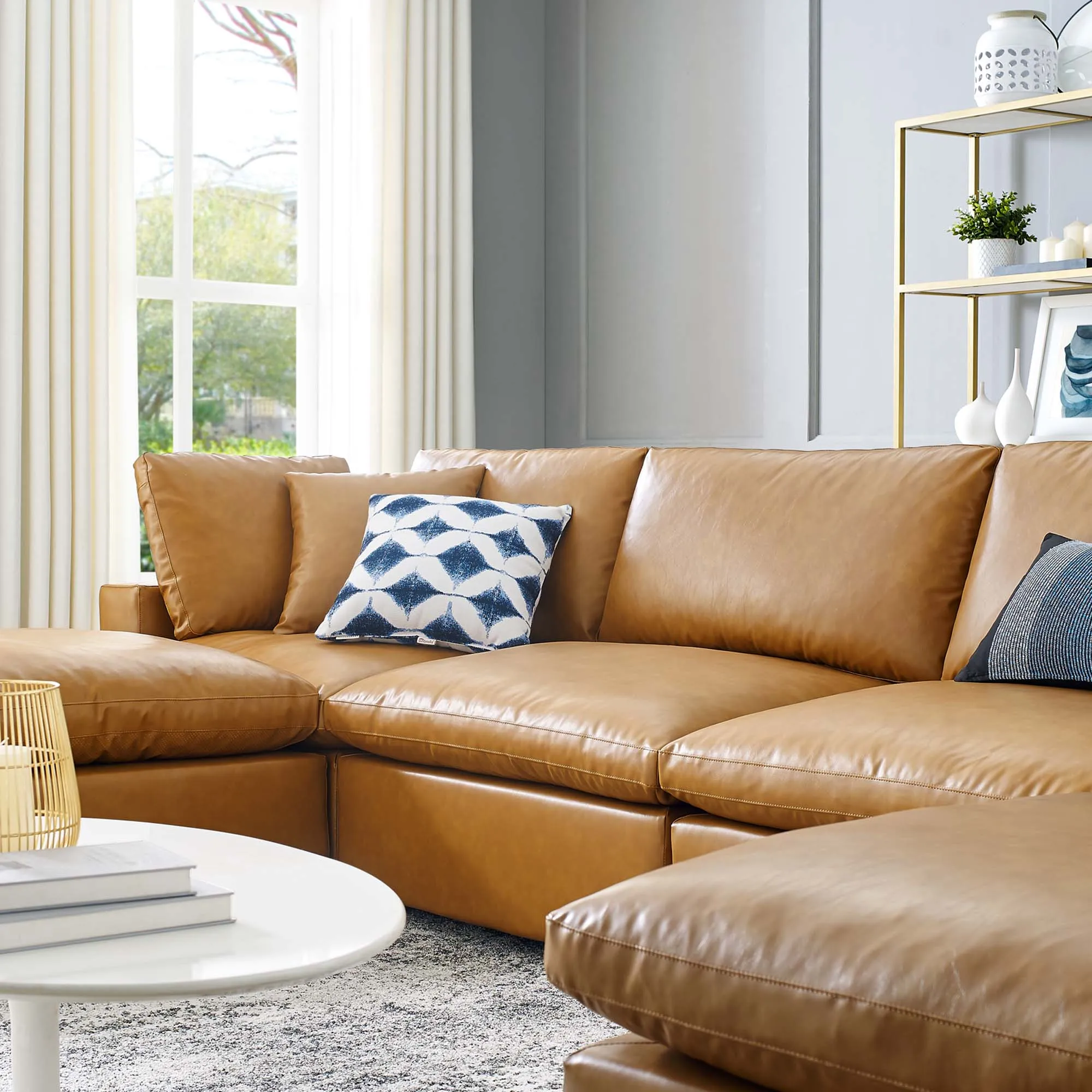 Commix 6-Piece Down Filled Overstuffed Vegan Leather Sectional Sofa by Modway