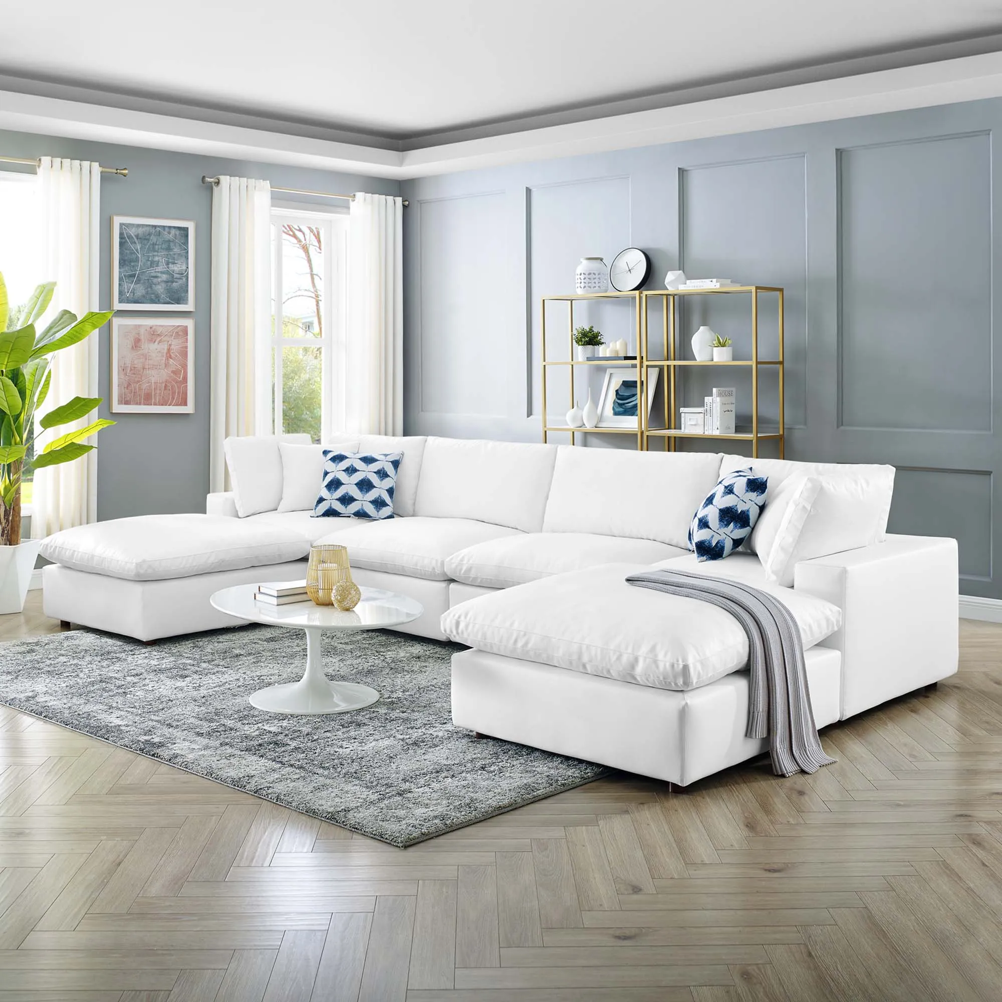 Commix 6-Piece Down Filled Overstuffed Vegan Leather Sectional Sofa by Modway