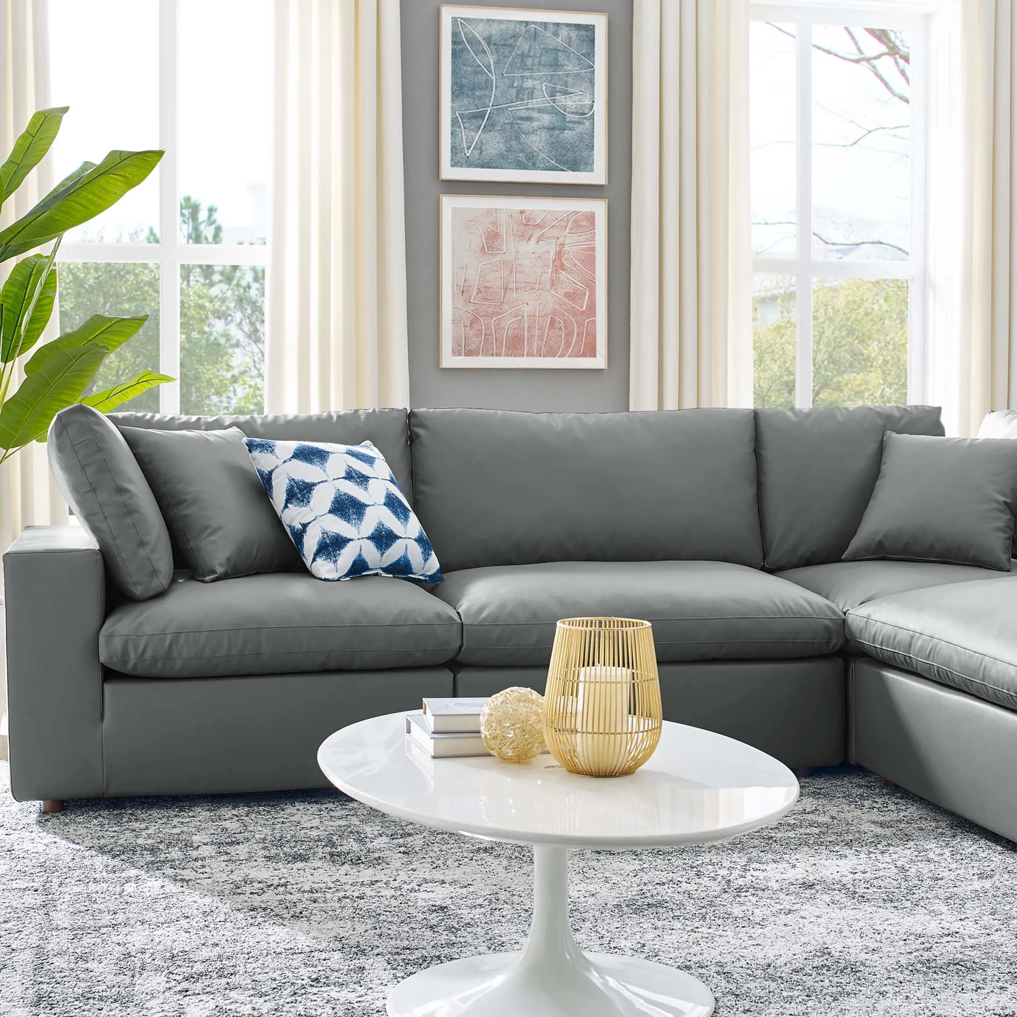 Commix 6-Piece Down Filled Overstuffed Vegan Leather Sectional Sofa by Modway