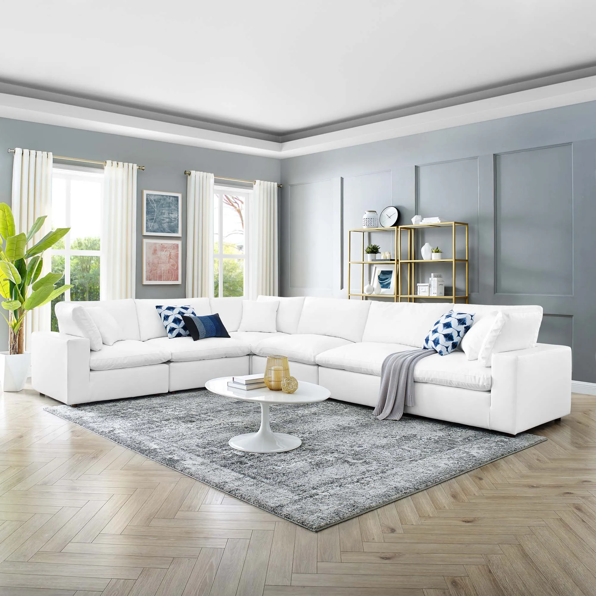 Commix 6-Piece Down Filled Overstuffed Vegan Leather Sectional Sofa by Modway